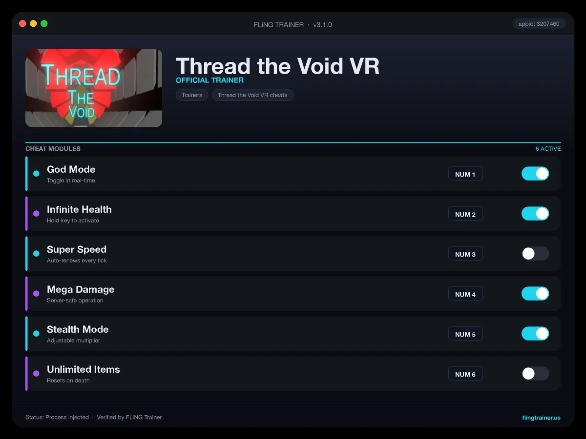 Thread the Void VR Trainer interface