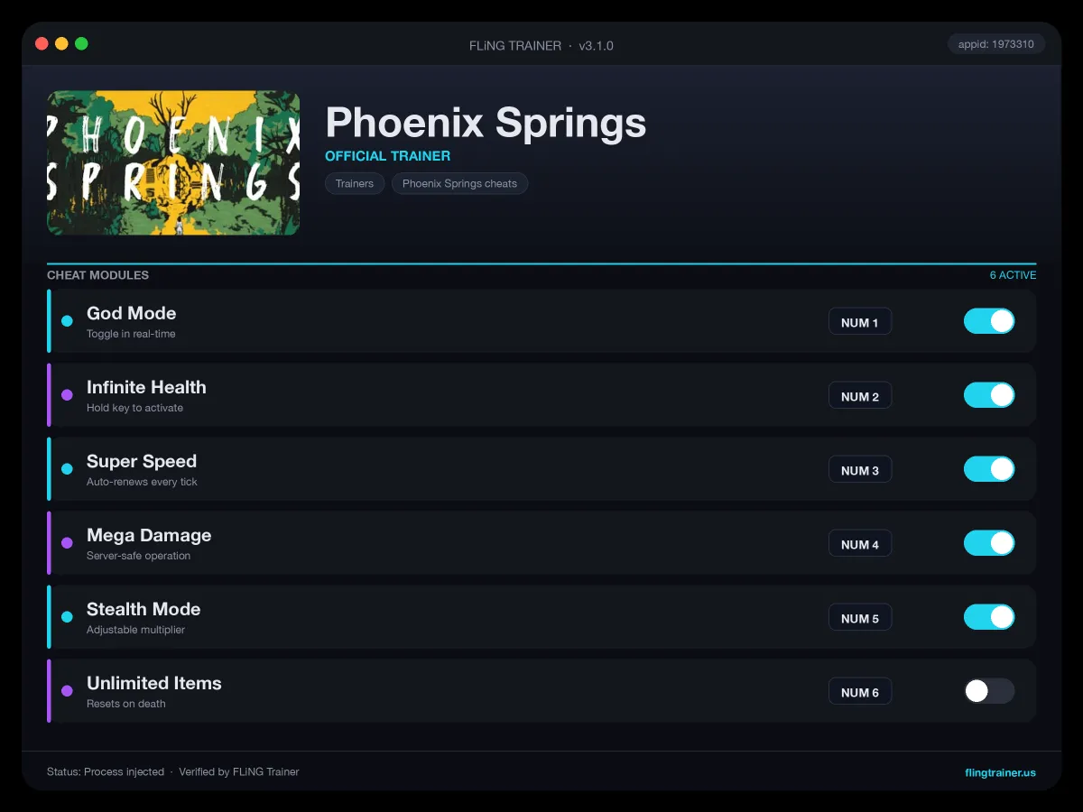 Phoenix Springs Trainer interface
