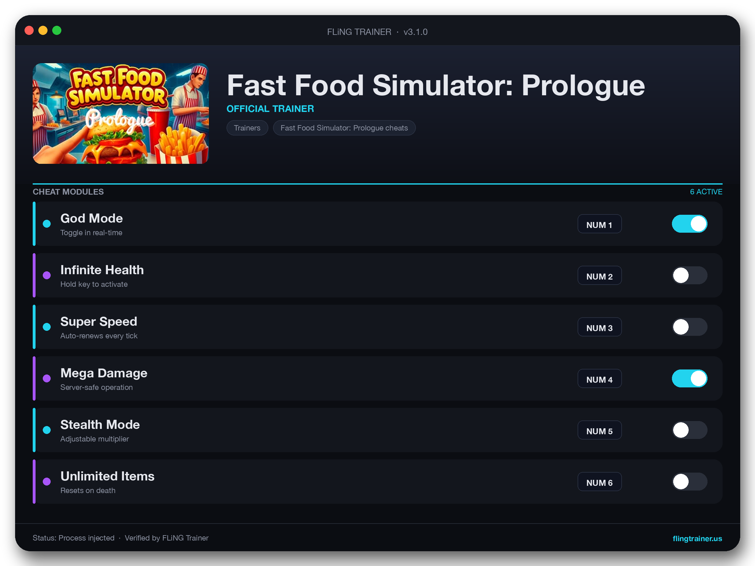 Fast Food Simulator: Prologue Trainer interface