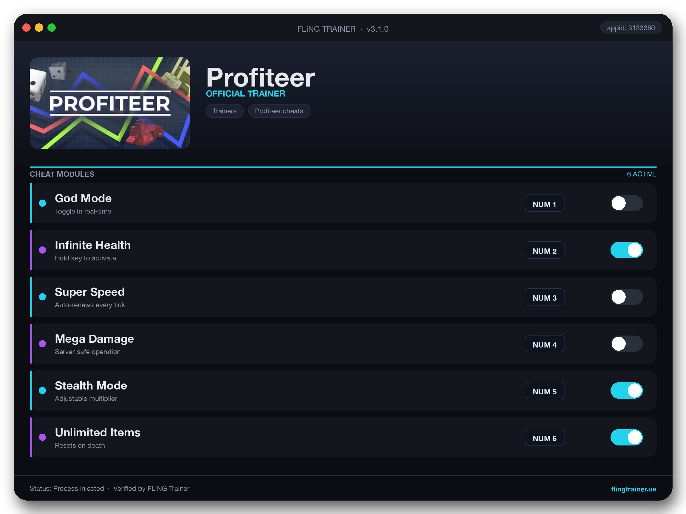 Profiteer Trainer interface