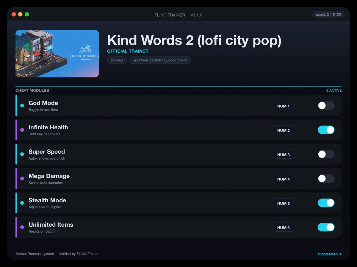 Kind Words 2 (lofi city pop) Trainer interface