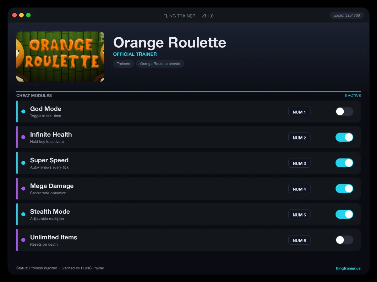 Orange Roulette Trainer interface
