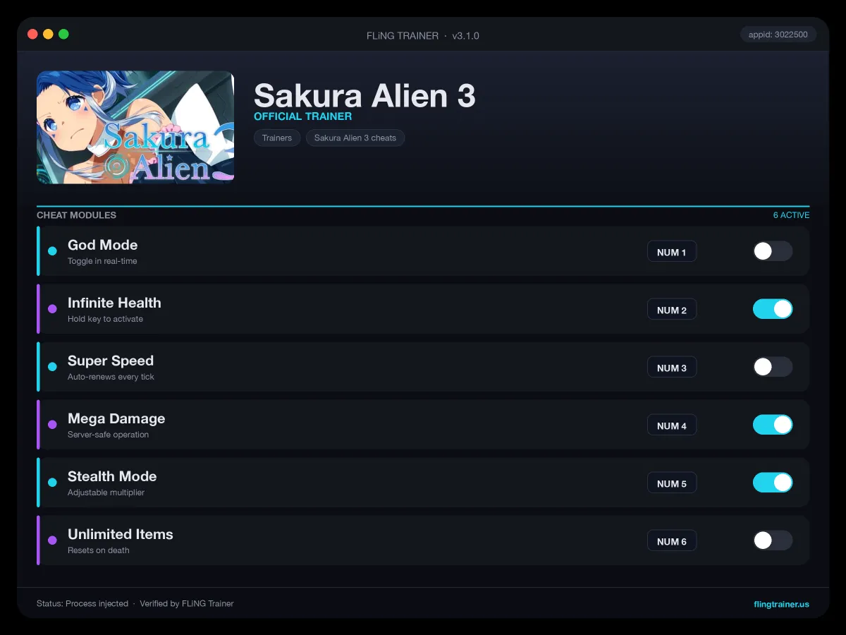 Sakura Alien 3 Trainer interface
