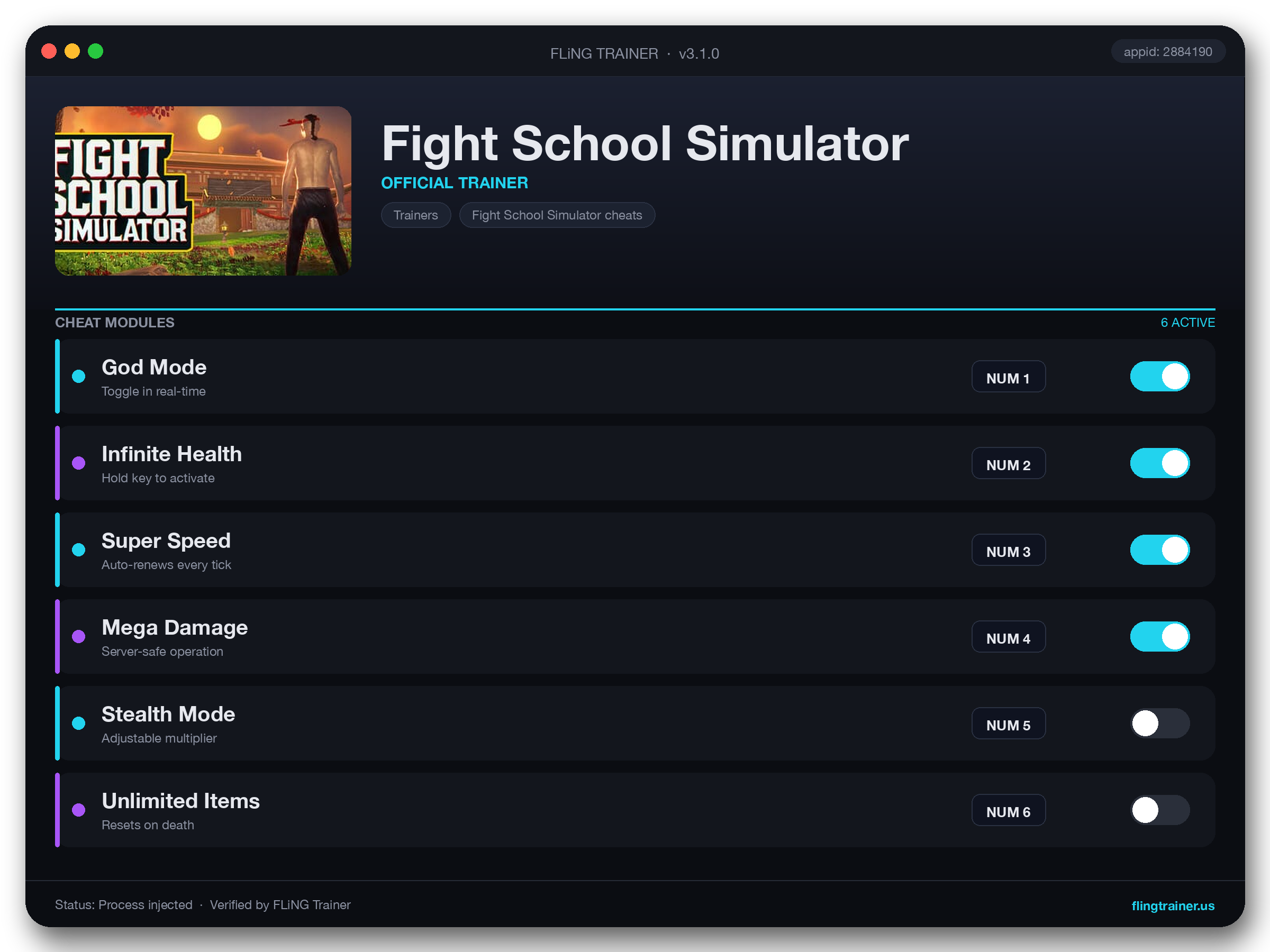 Fight School Simulator Trainer interface