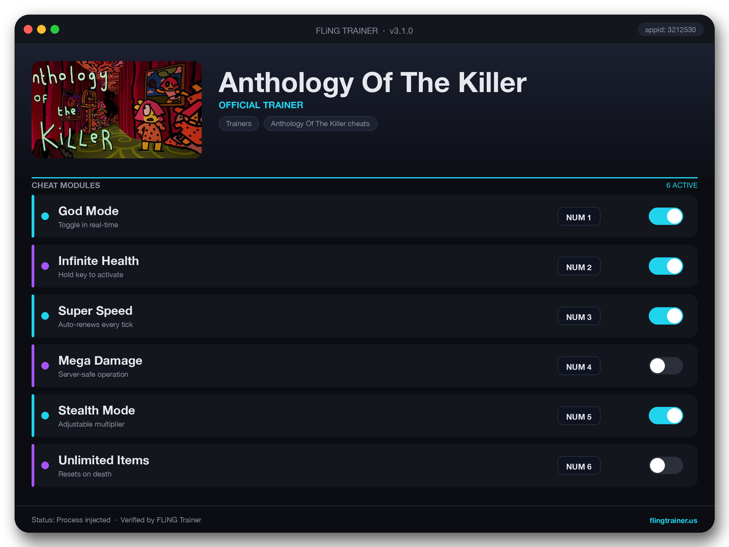 Anthology Of The Killer Trainer interface