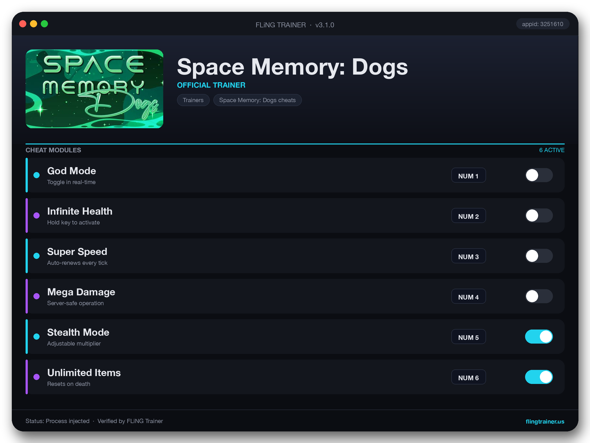 Space Memory: Dogs Trainer interface
