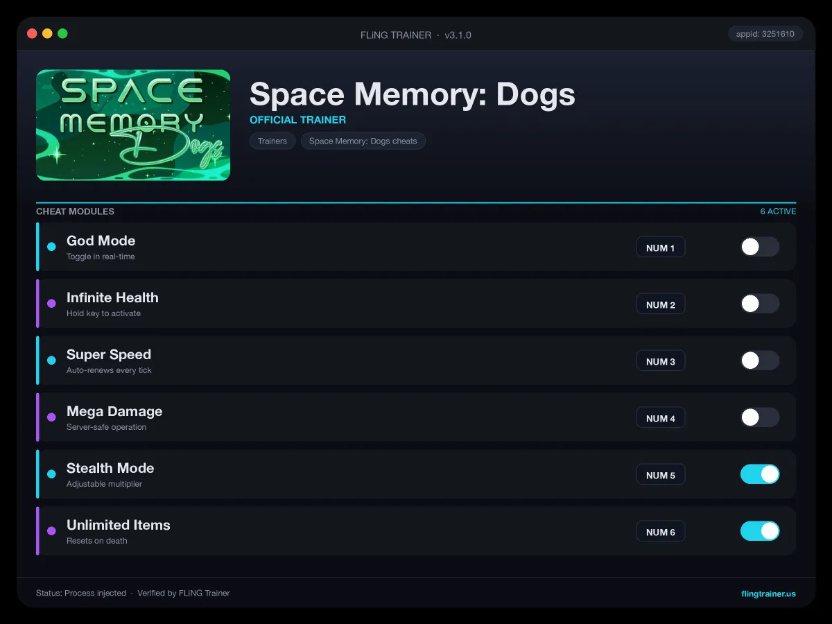 Space Memory: Dogs Trainer interface