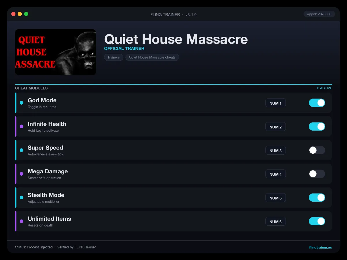 Quiet House Massacre Trainer interface