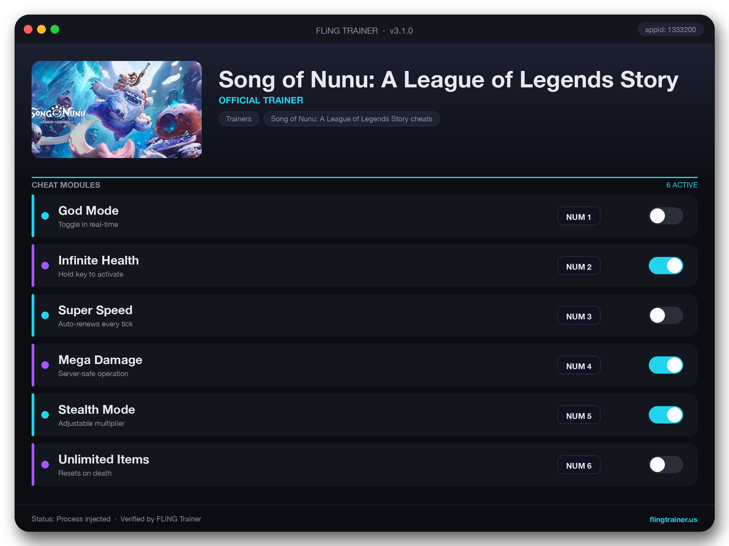 Song of Nunu: A League of Legends Story Trainer interface
