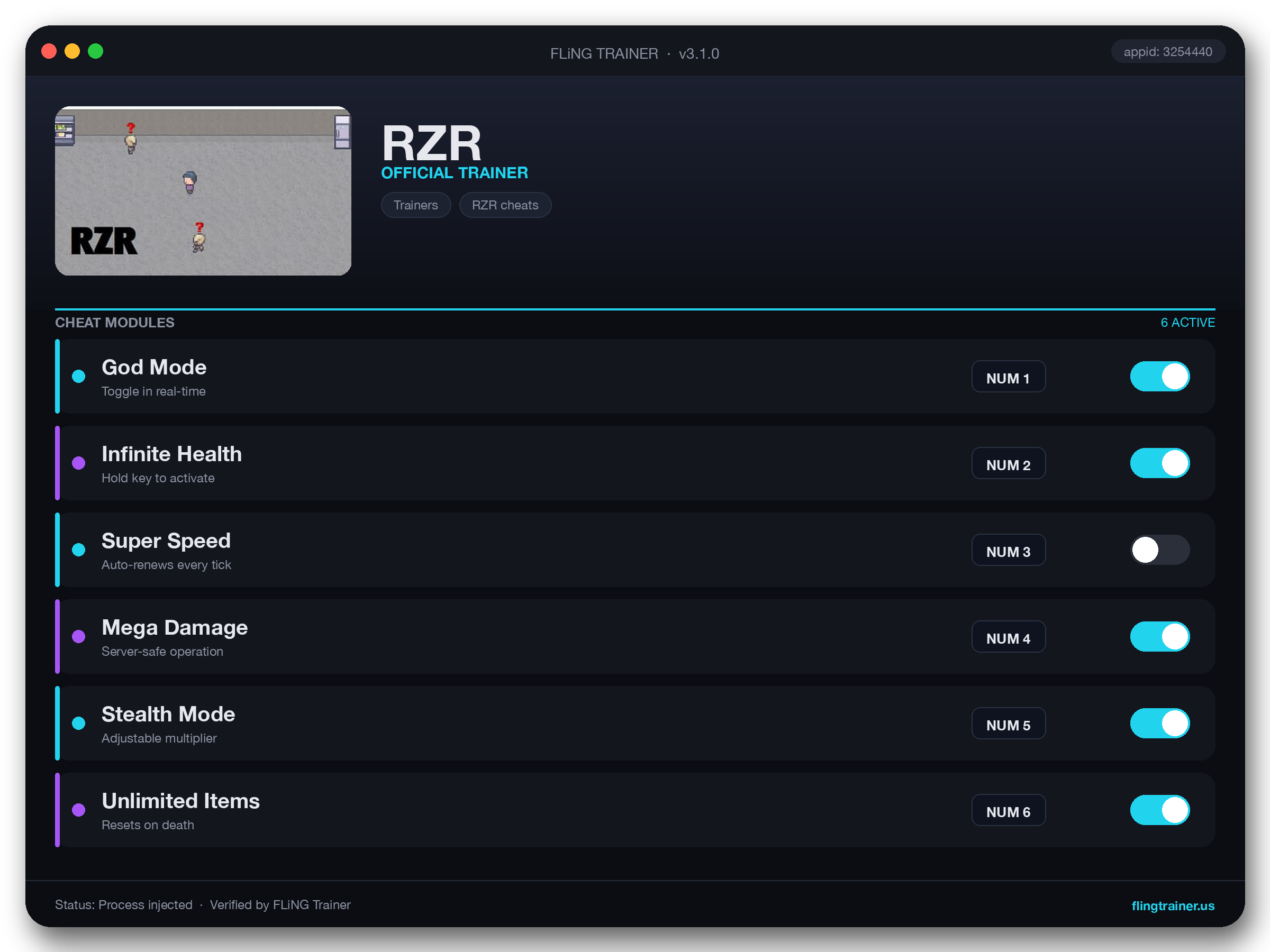 RZR Trainer interface