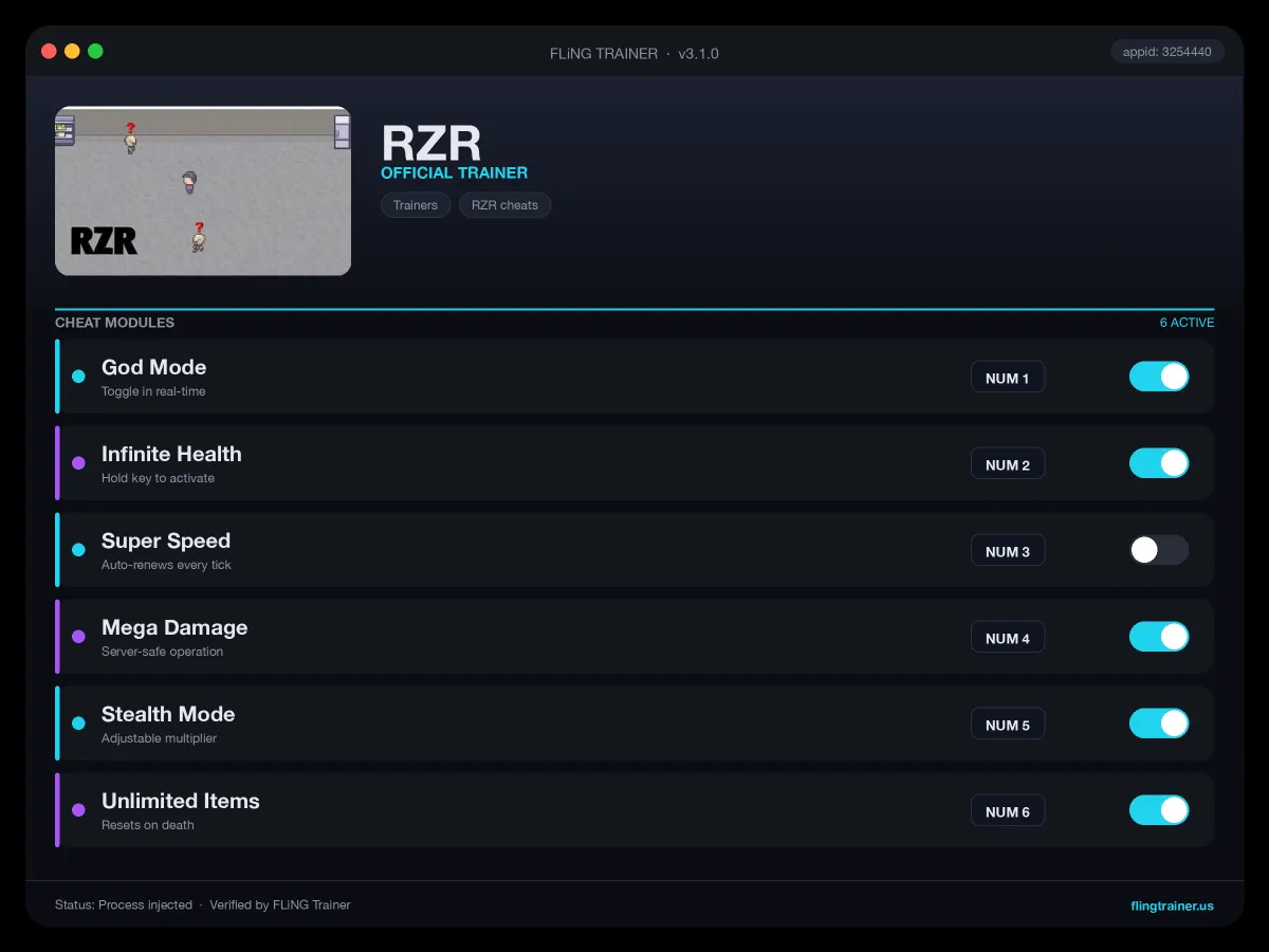 RZR Trainer interface
