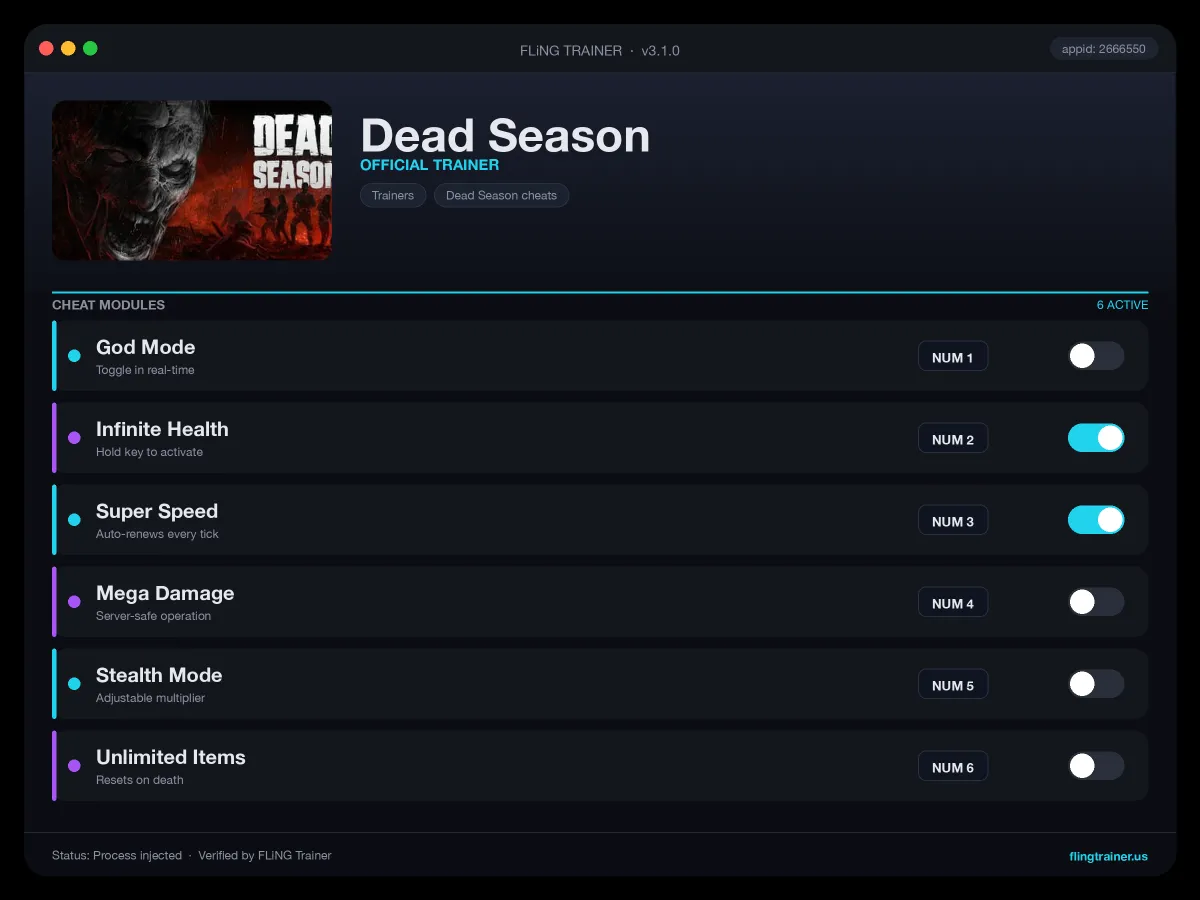 Dead Season Trainer interface