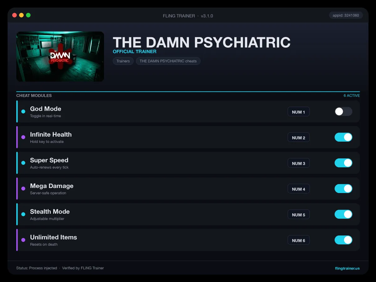 THE DAMN PSYCHIATRIC Trainer interface
