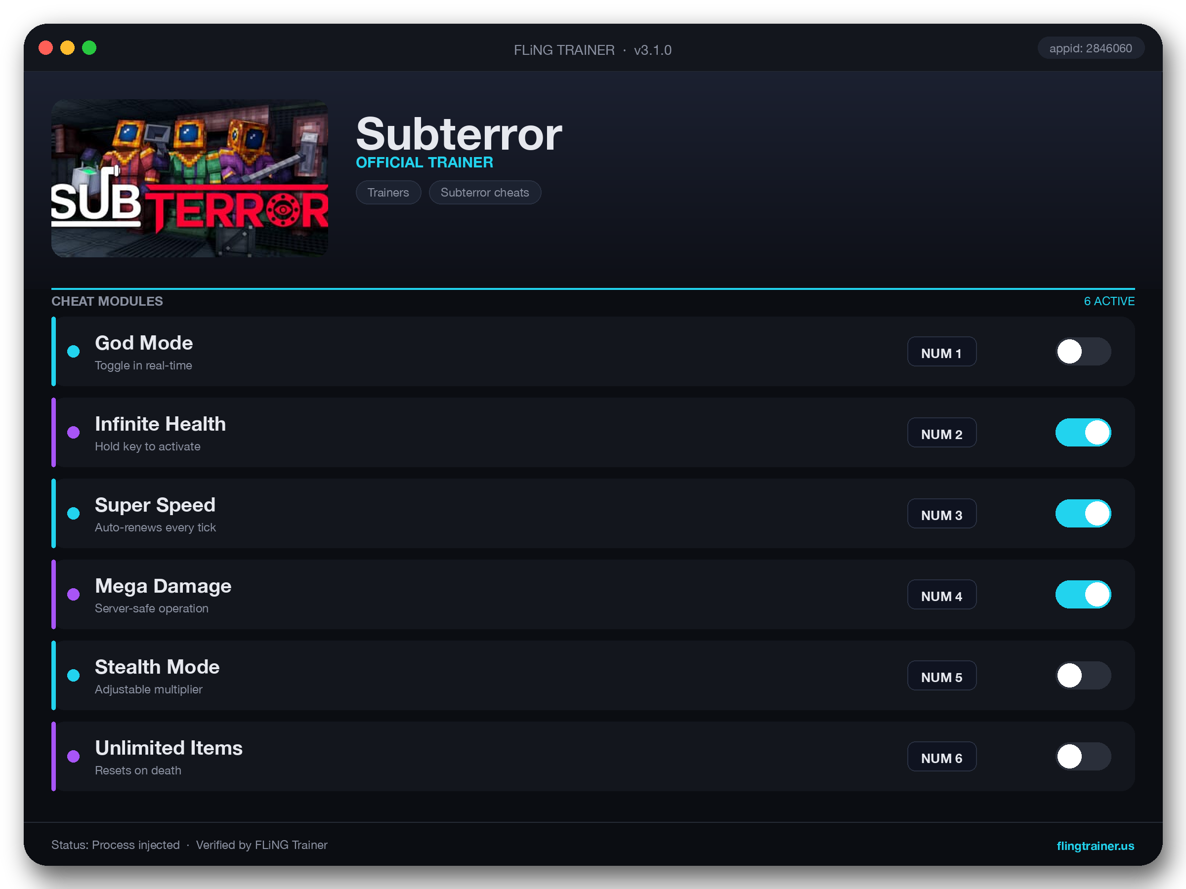 Subterror Trainer interface