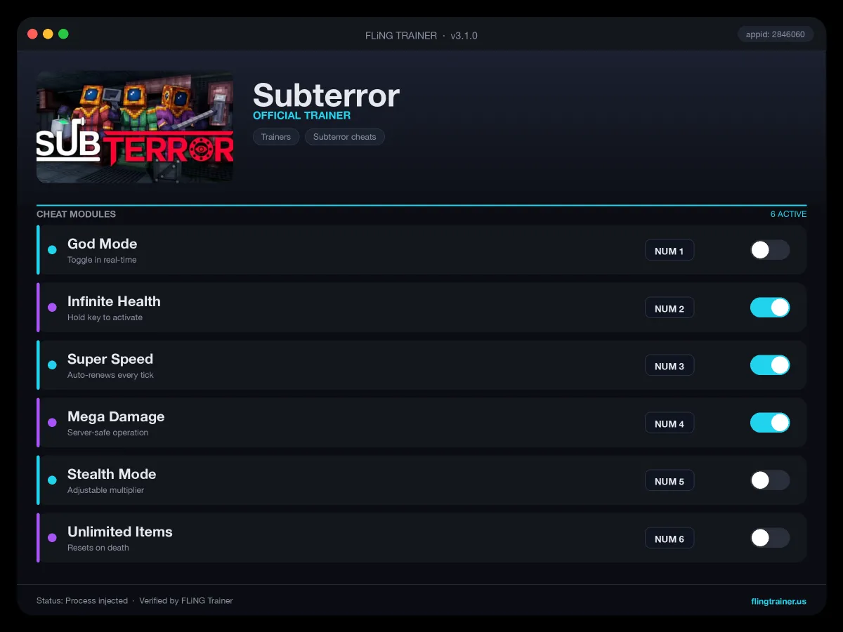 Subterror Trainer interface