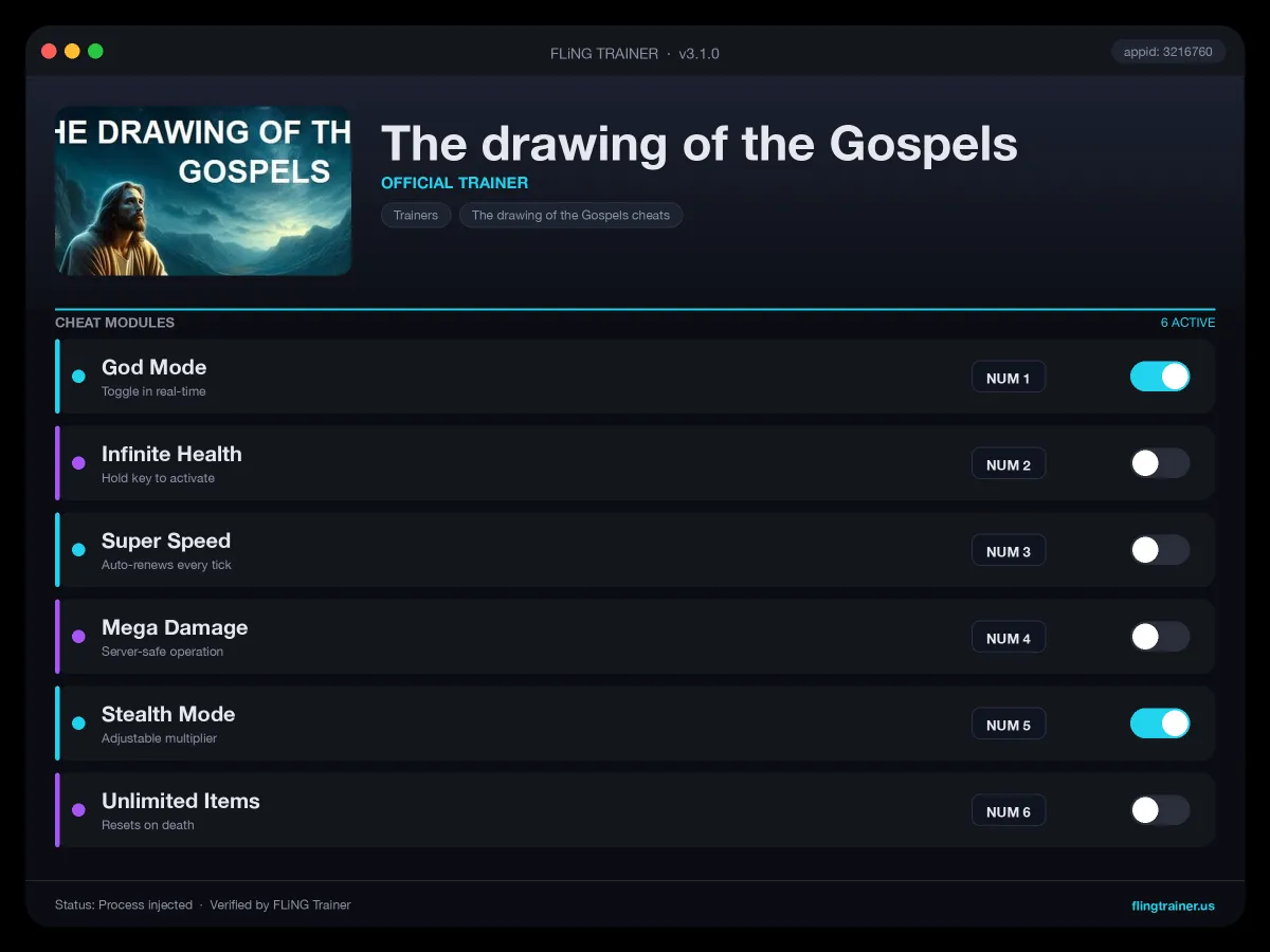 The drawing of the Gospels Trainer interface