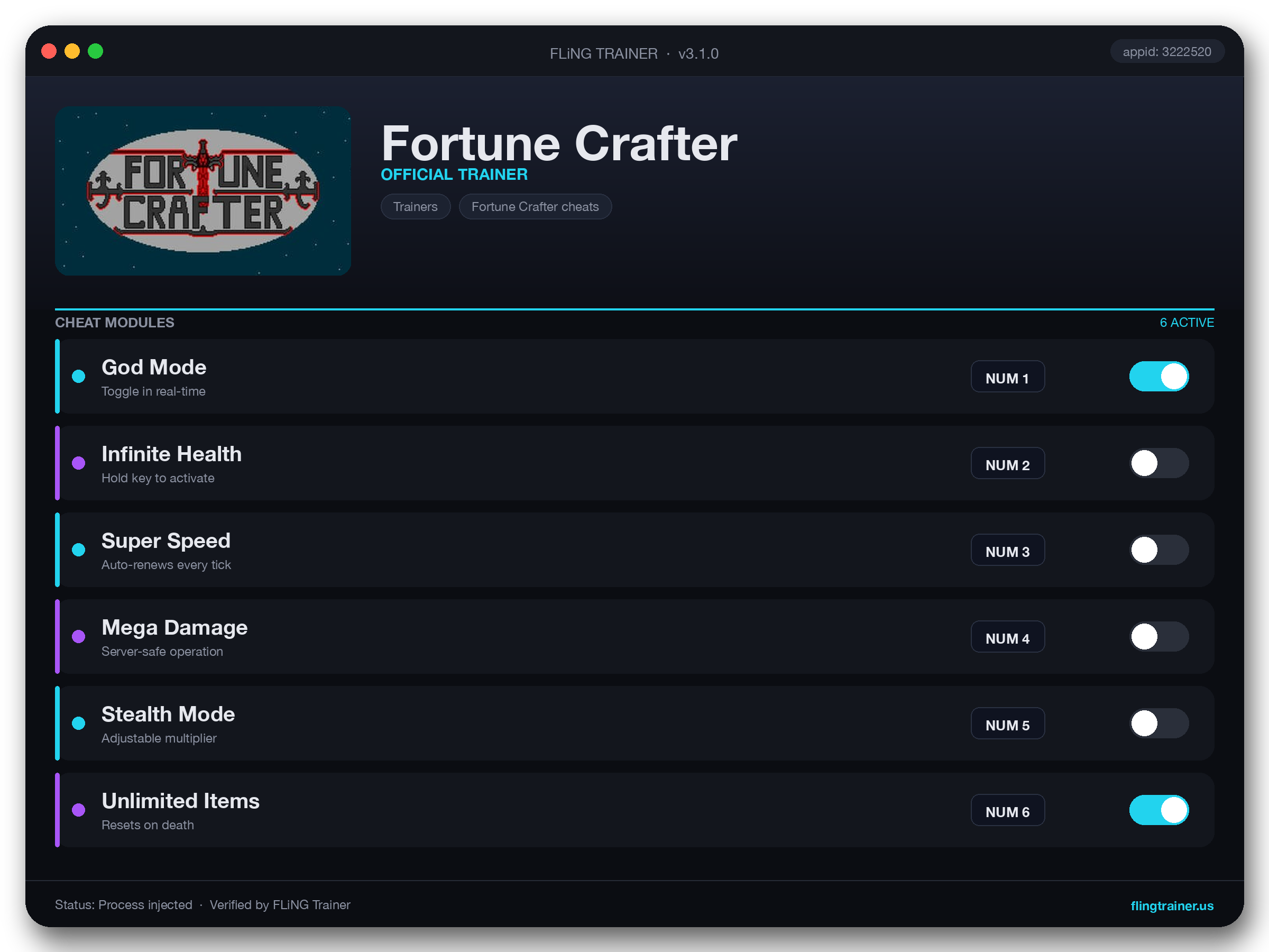 Fortune Crafter Trainer interface