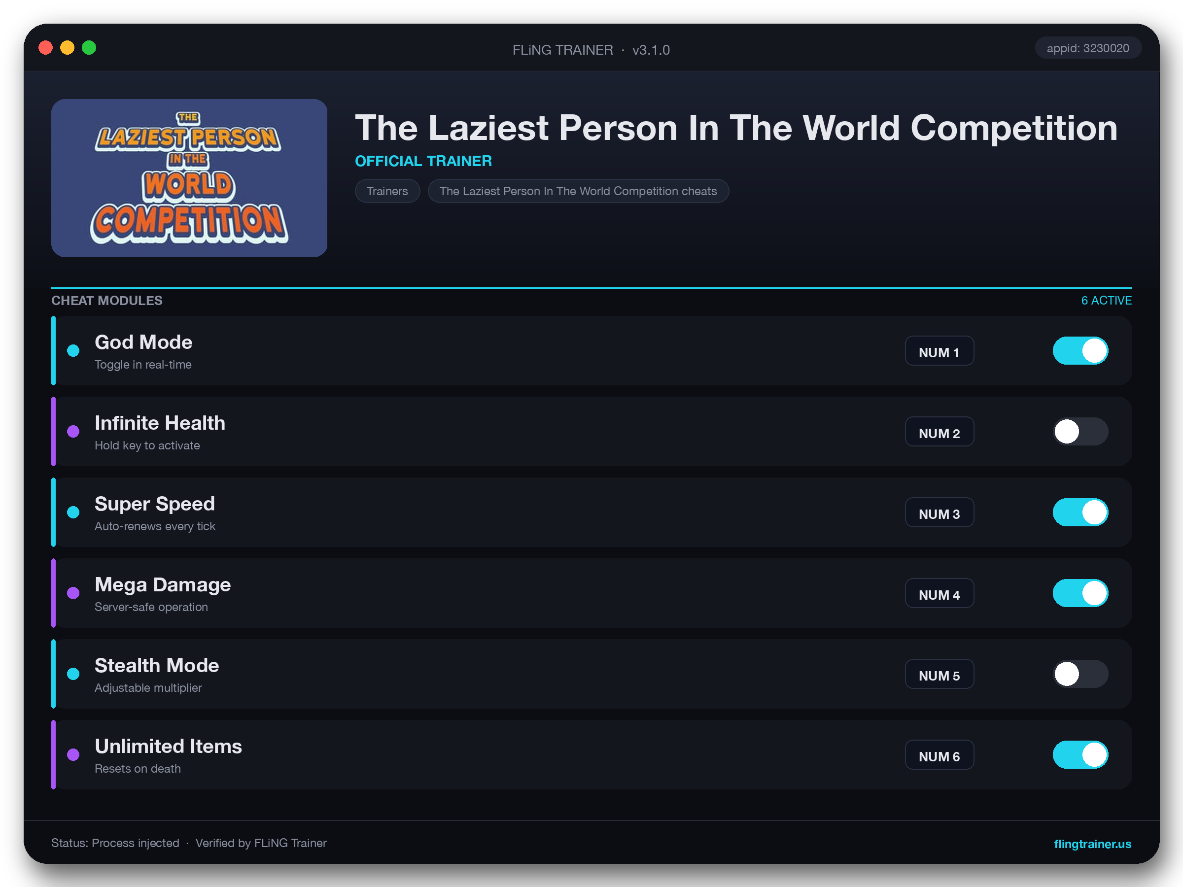 The Laziest Person In The World Competition Trainer interface