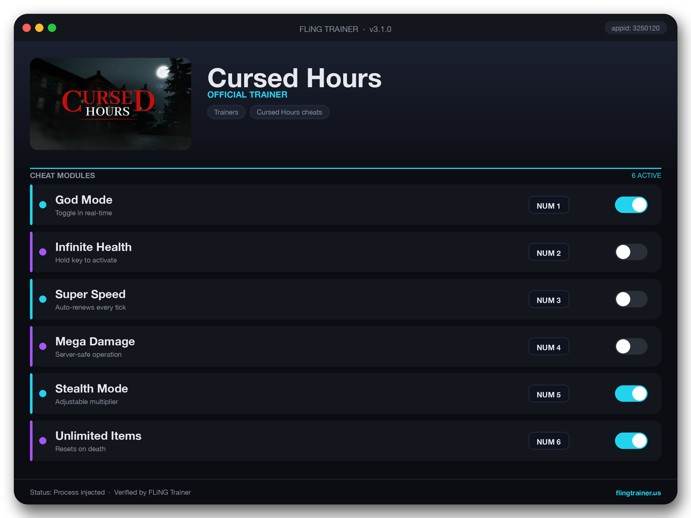 Cursed Hours Trainer interface