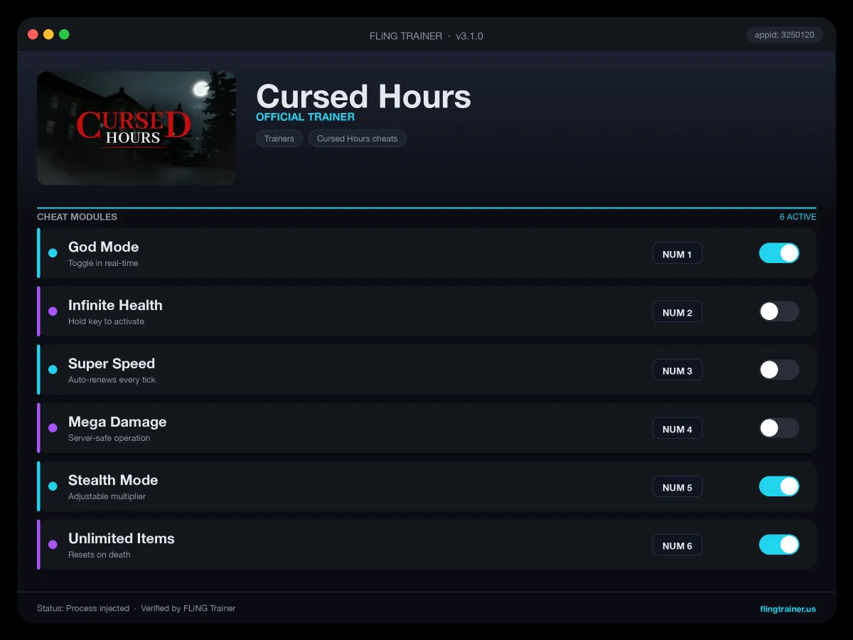 Cursed Hours Trainer interface