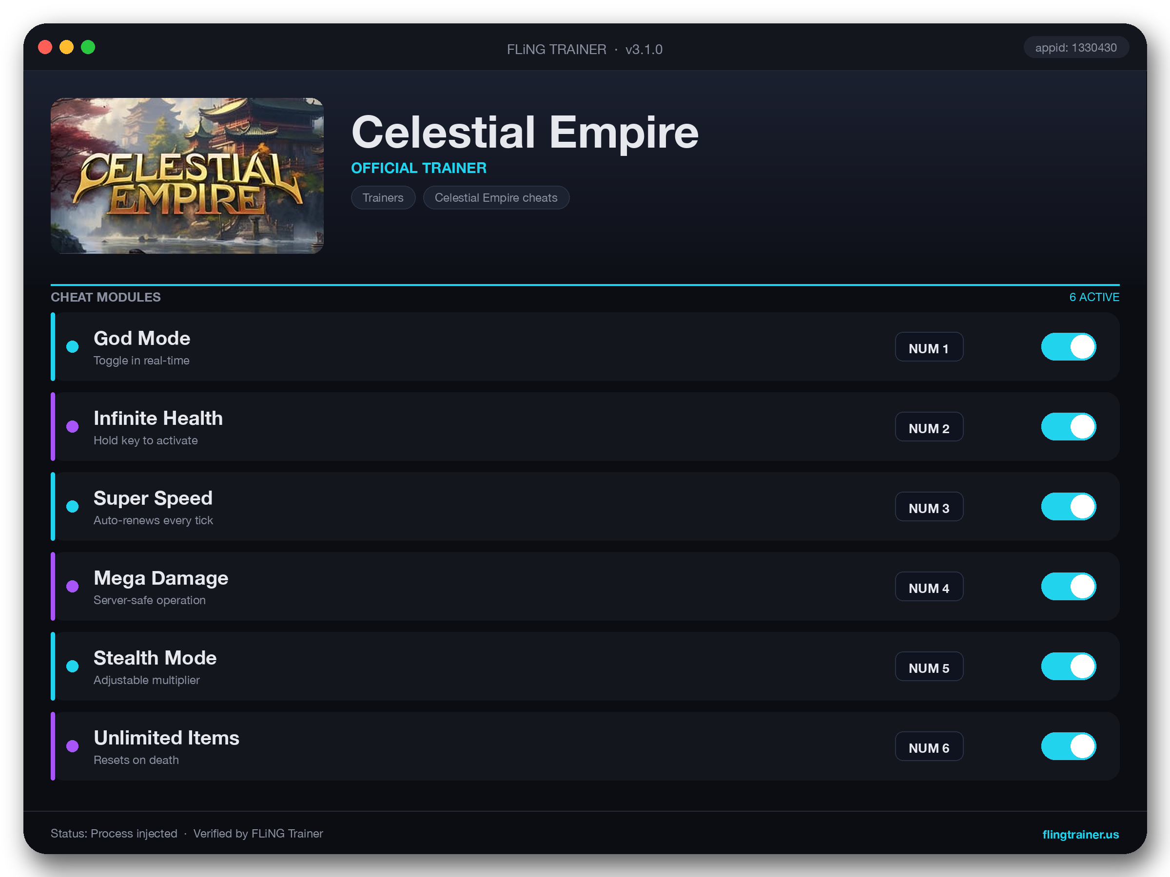 Celestial Empire Trainer interface