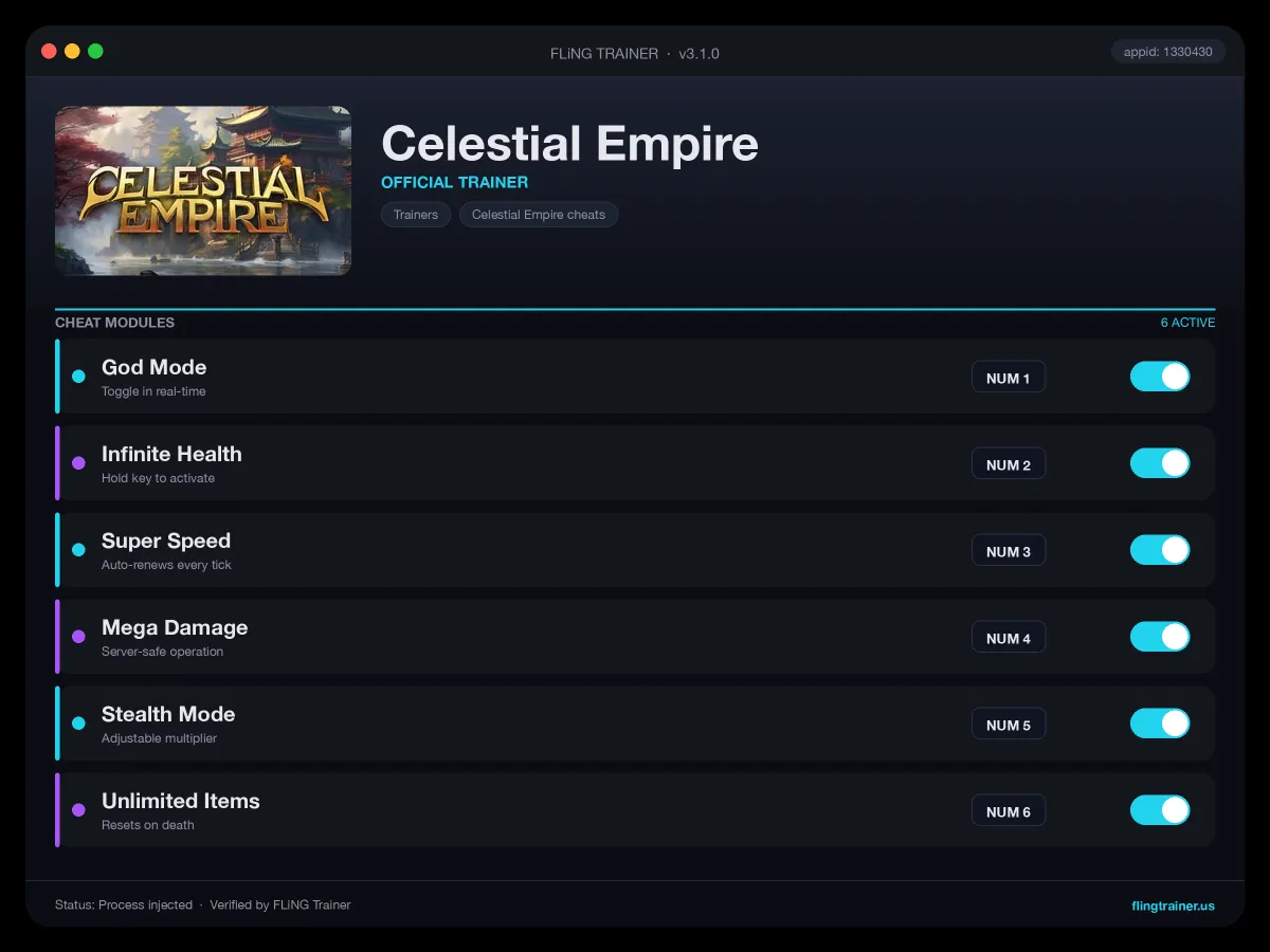 Celestial Empire Trainer interface