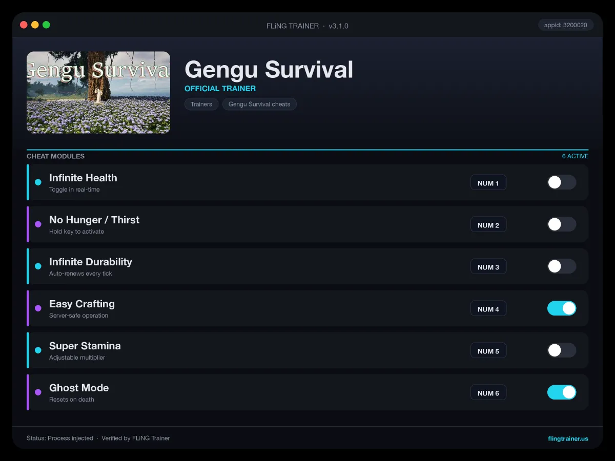 Gengu Survival Trainer interface