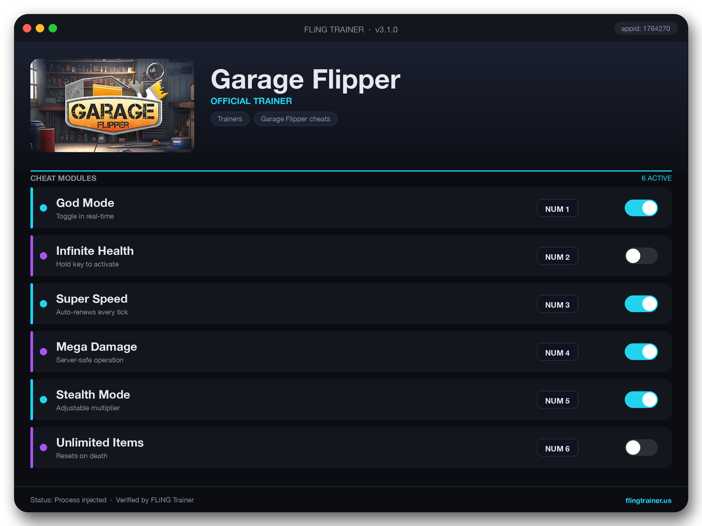 Garage Flipper Trainer interface