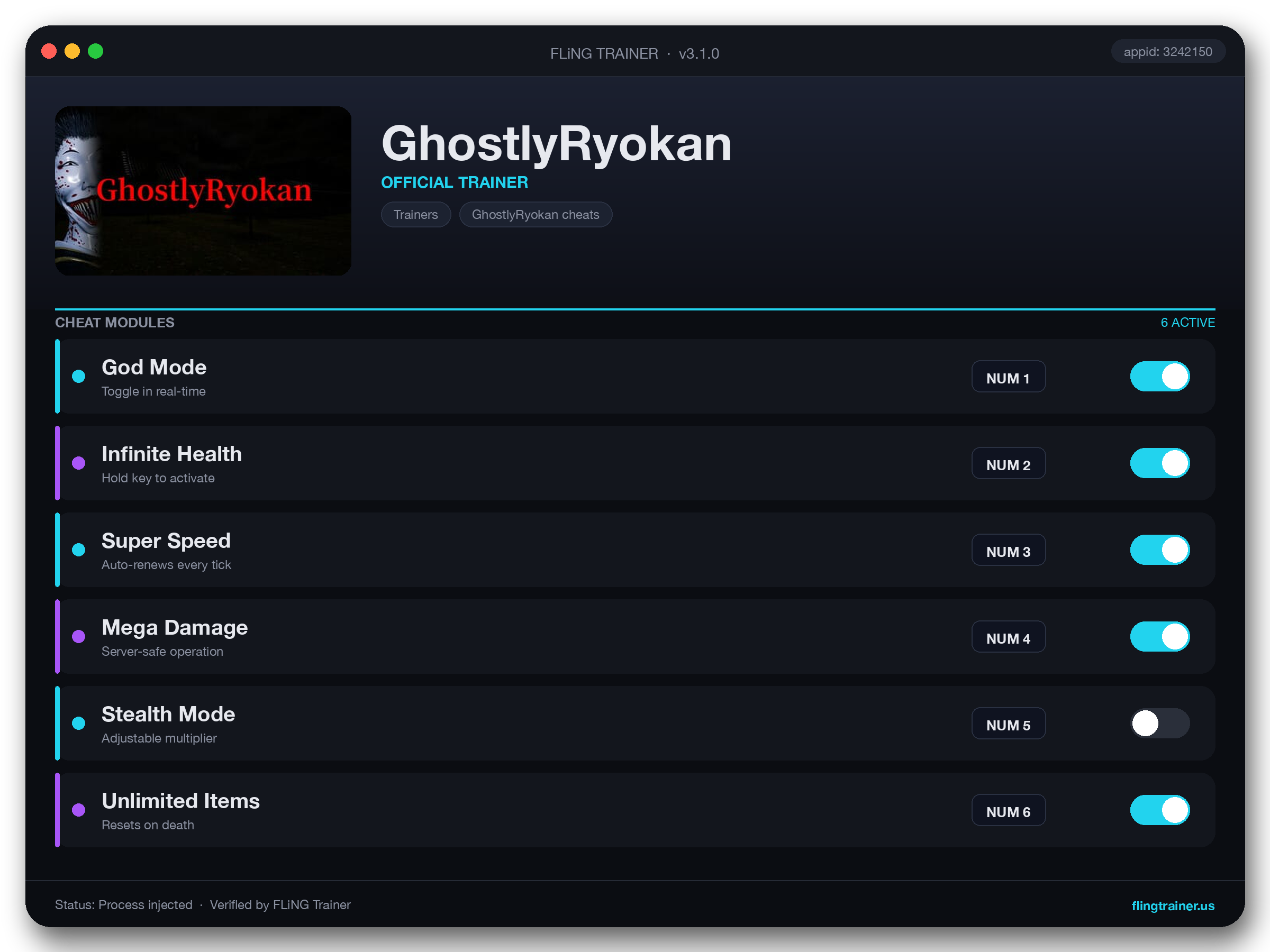 GhostlyRyokan Trainer interface