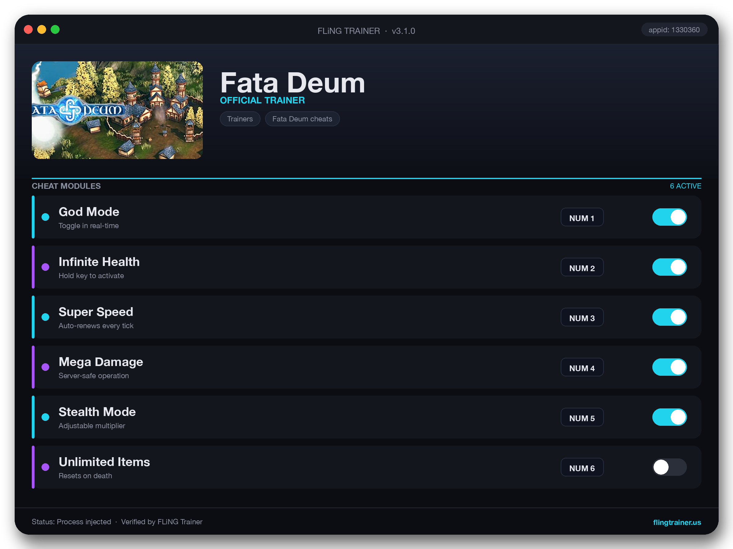 Fata Deum Trainer interface