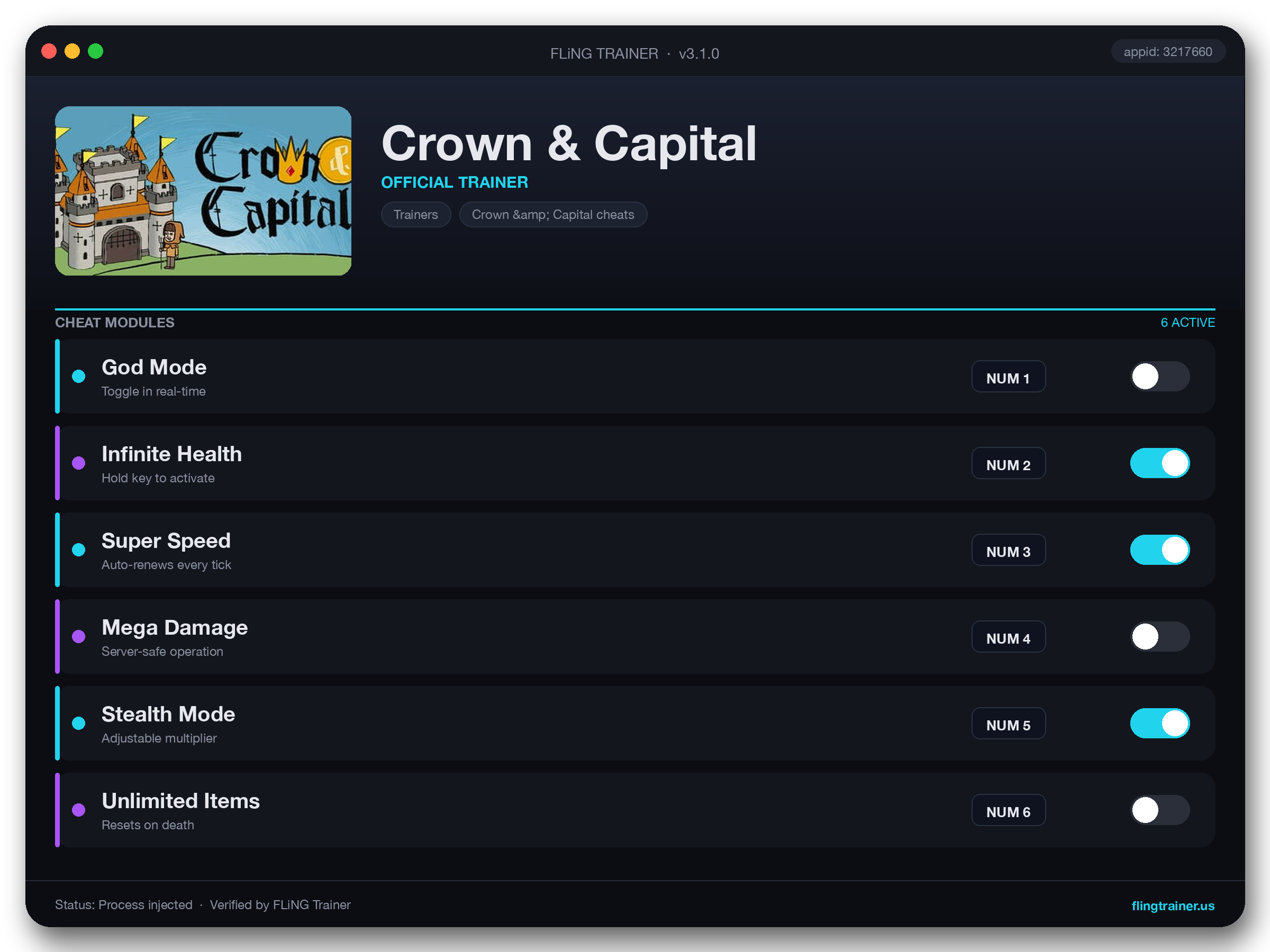 Crown & Capital Trainer interface