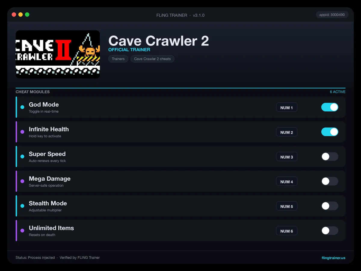Cave Crawler 2 Trainer interface