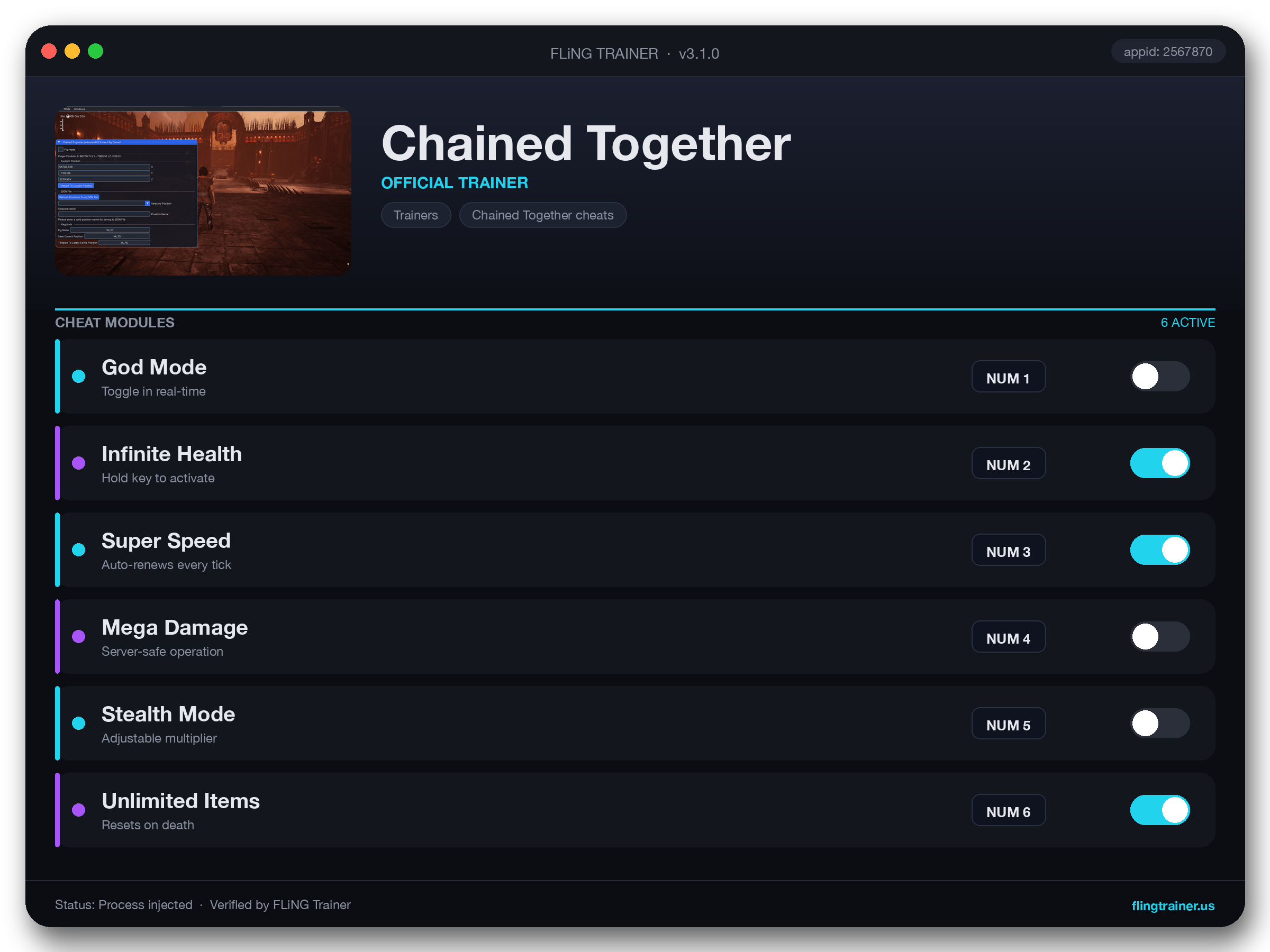 Chained Together Trainer interface