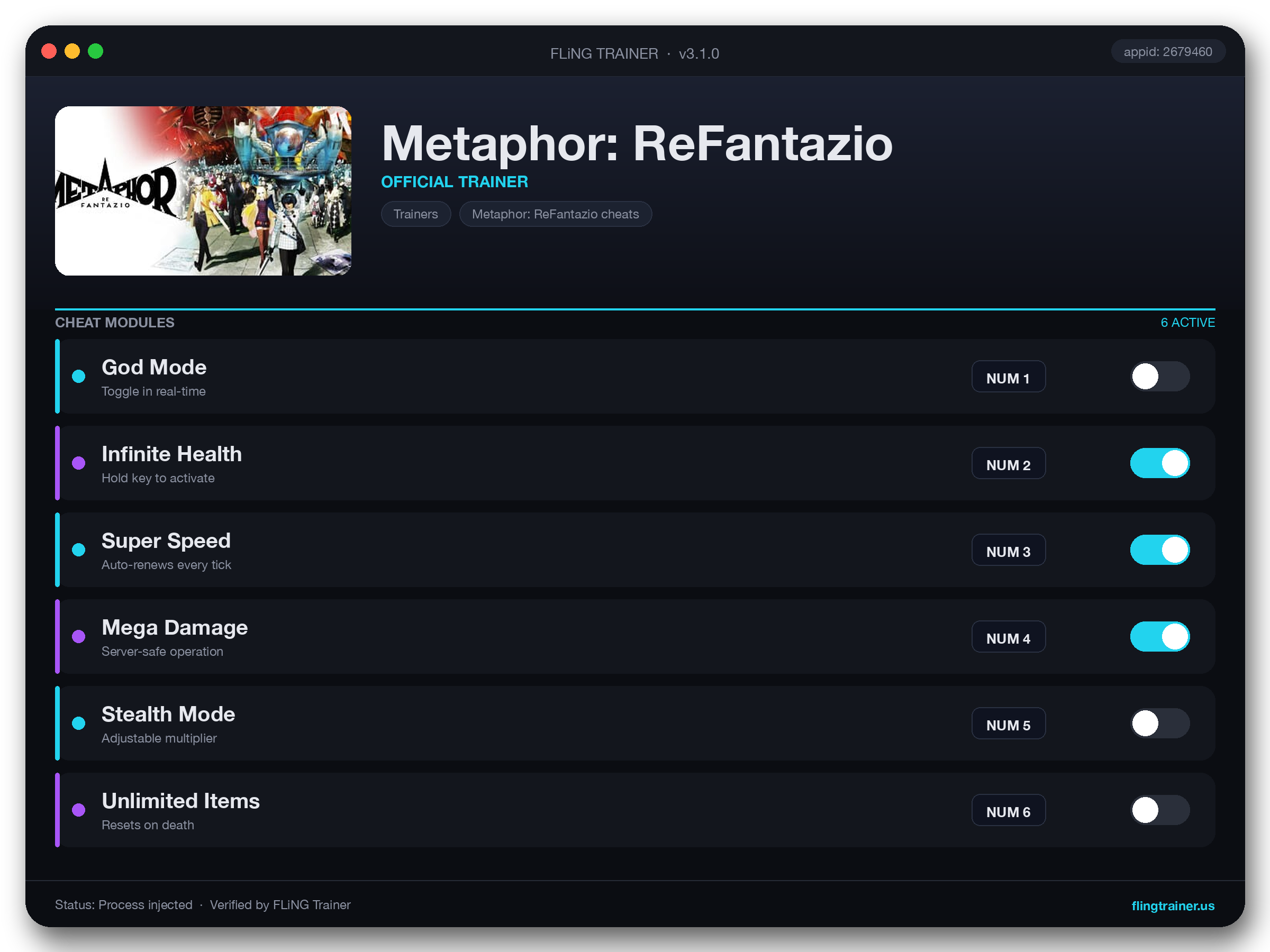 Metaphor: ReFantazio Trainer interface