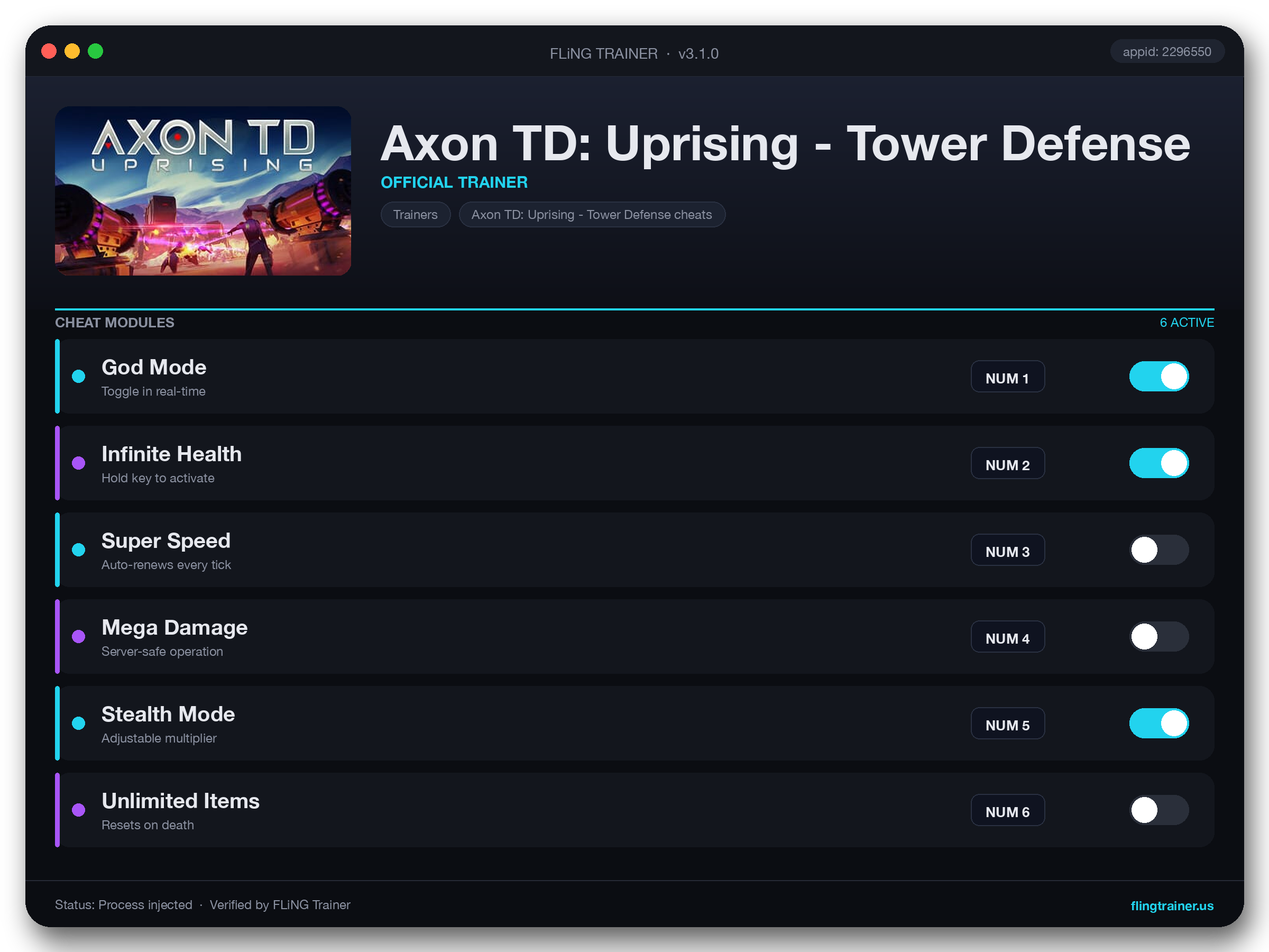 Axon TD: Uprising - Tower Defense Trainer interface