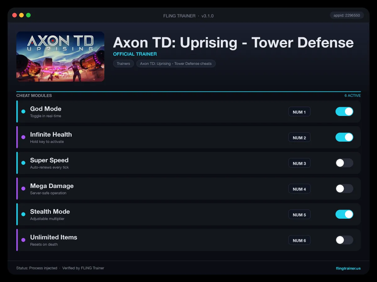 Axon TD: Uprising - Tower Defense Trainer interface