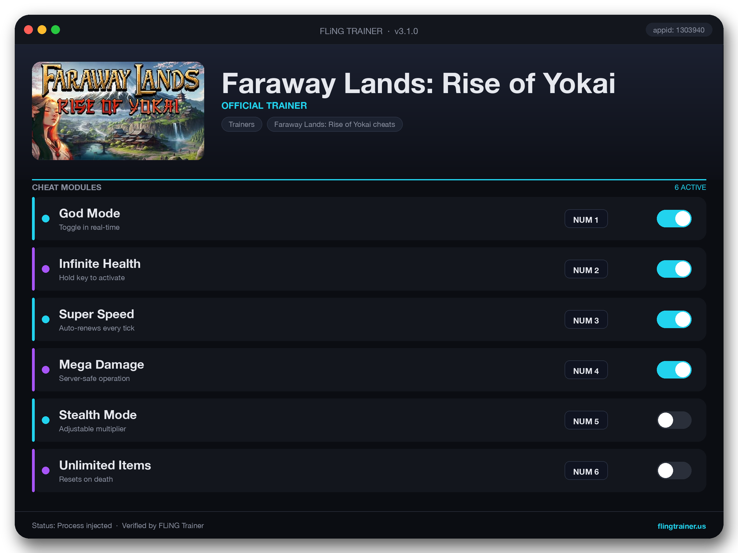 Faraway Lands: Rise of Yokai Trainer interface