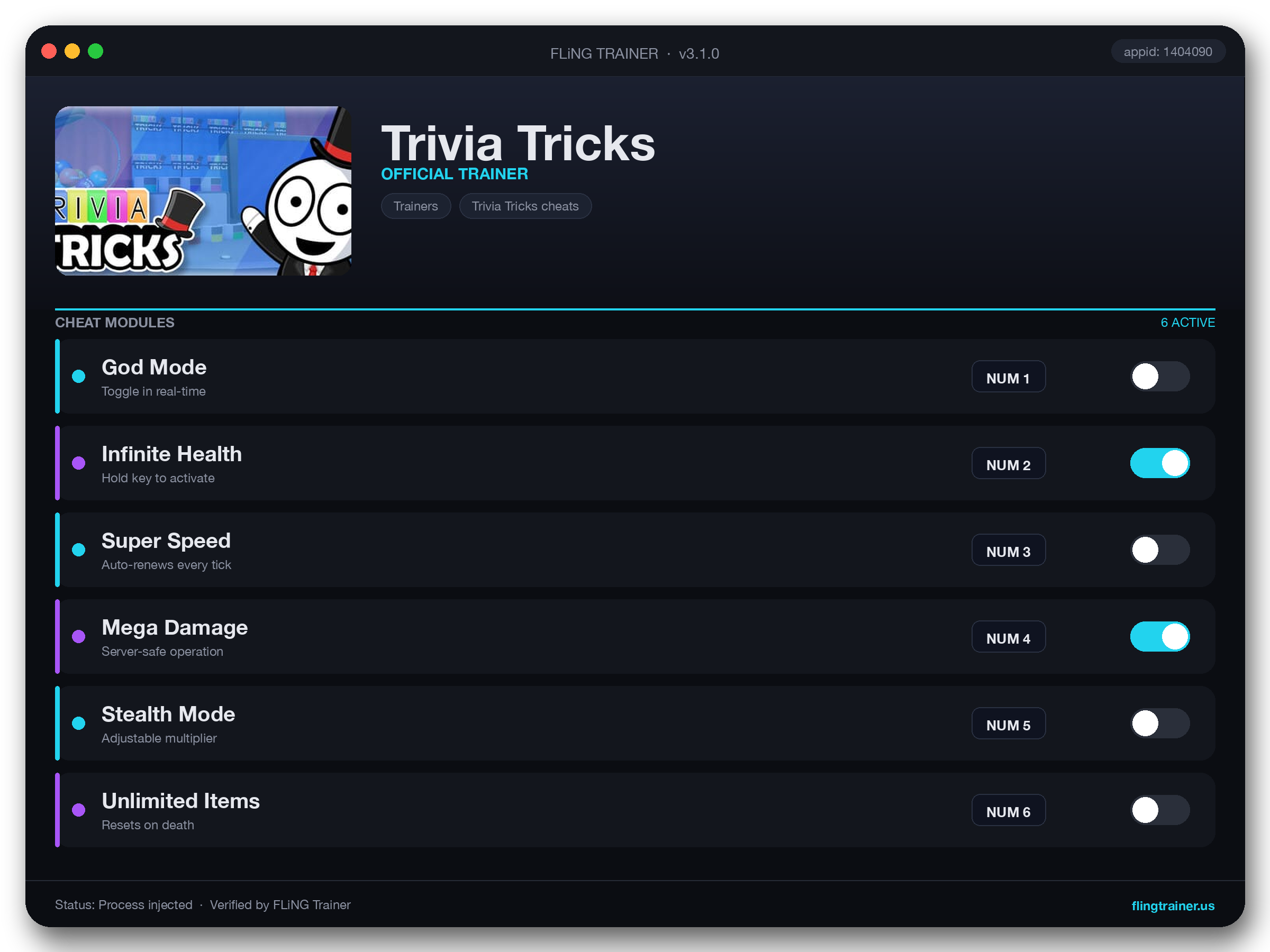 Trivia Tricks Trainer interface