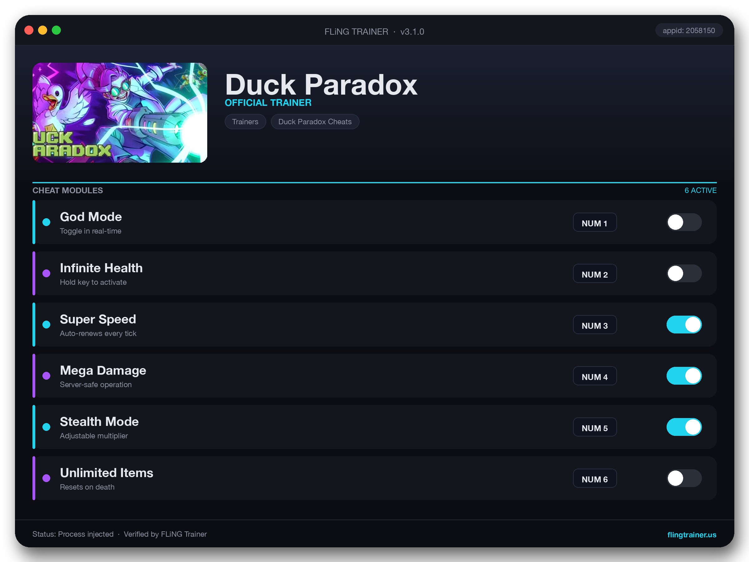 Duck Paradox Trainer interface