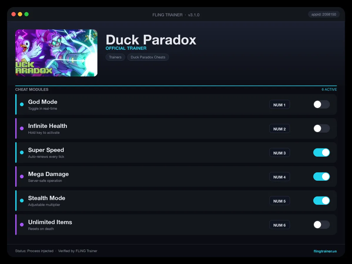 Duck Paradox Trainer interface