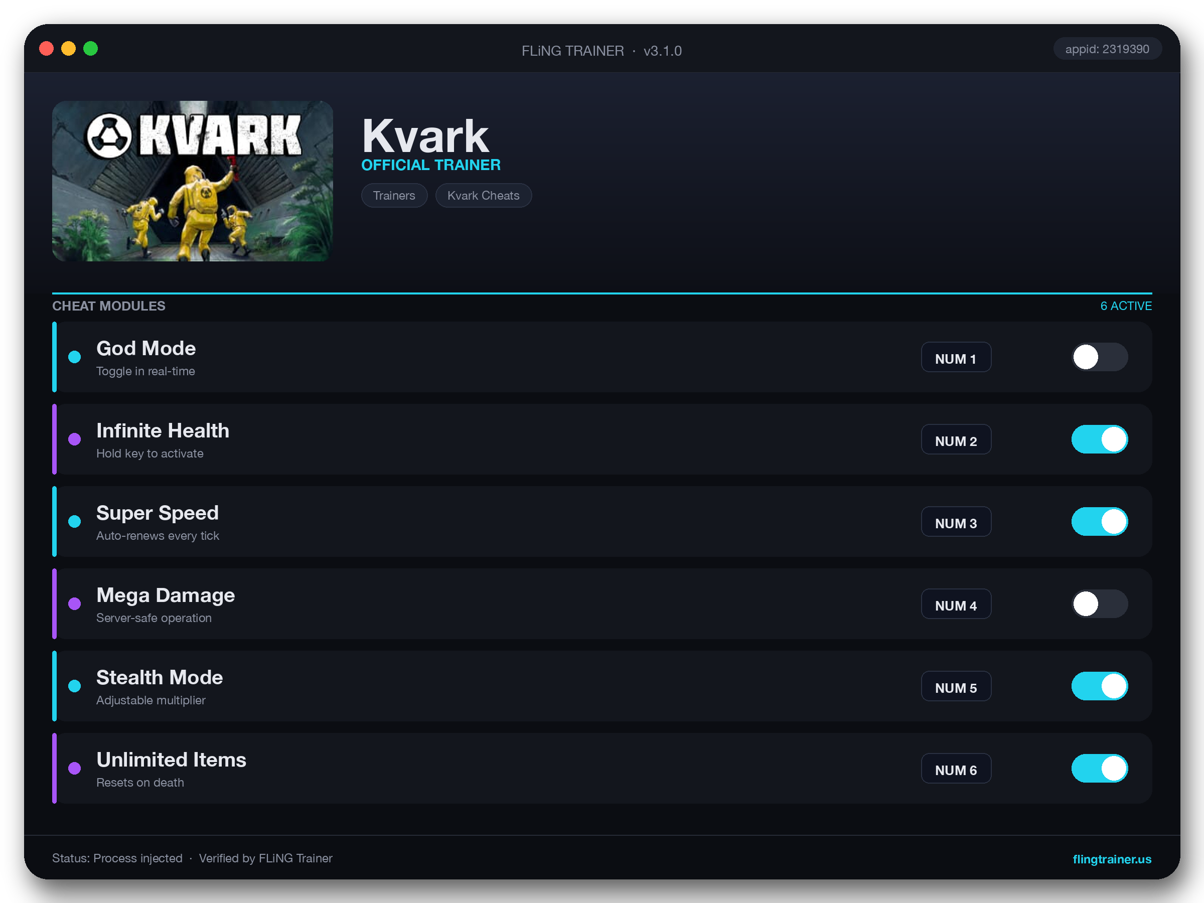 Kvark Trainer interface