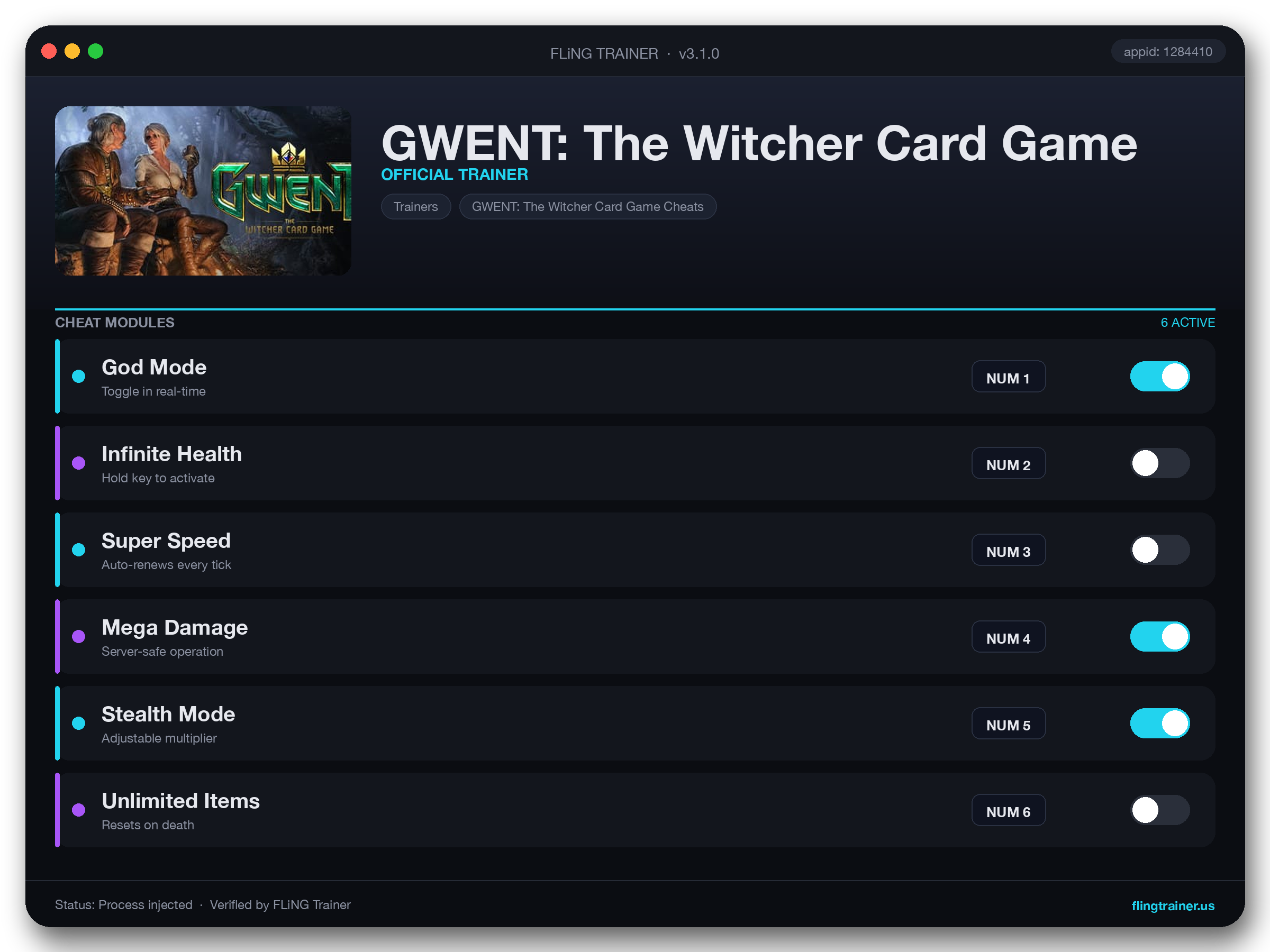 GWENT: The Witcher Card Game Trainer interface
