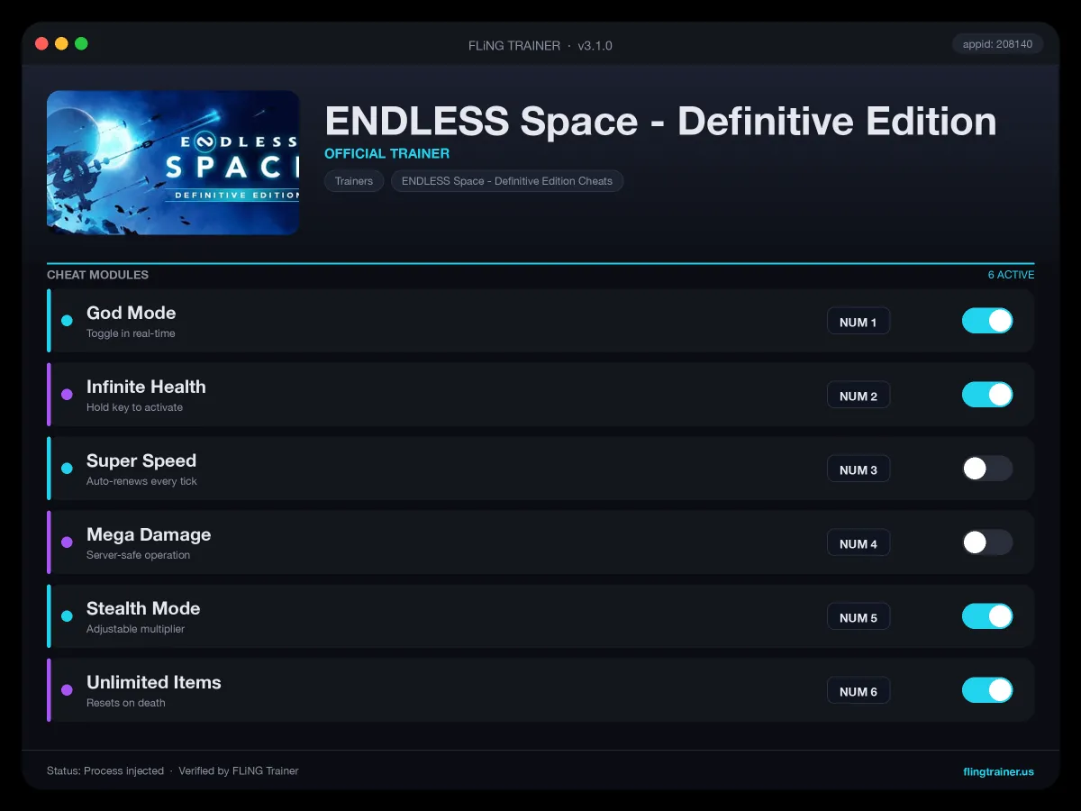 ENDLESS Space - Definitive Edition Trainer interface