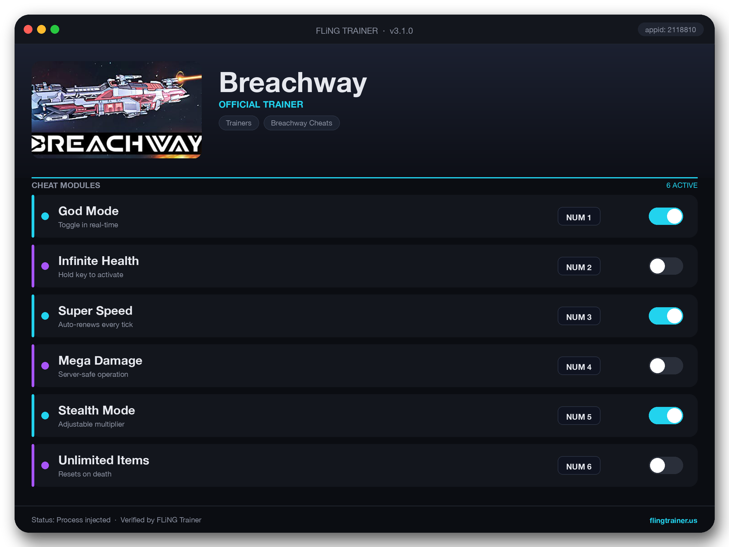 Breachway Trainer interface