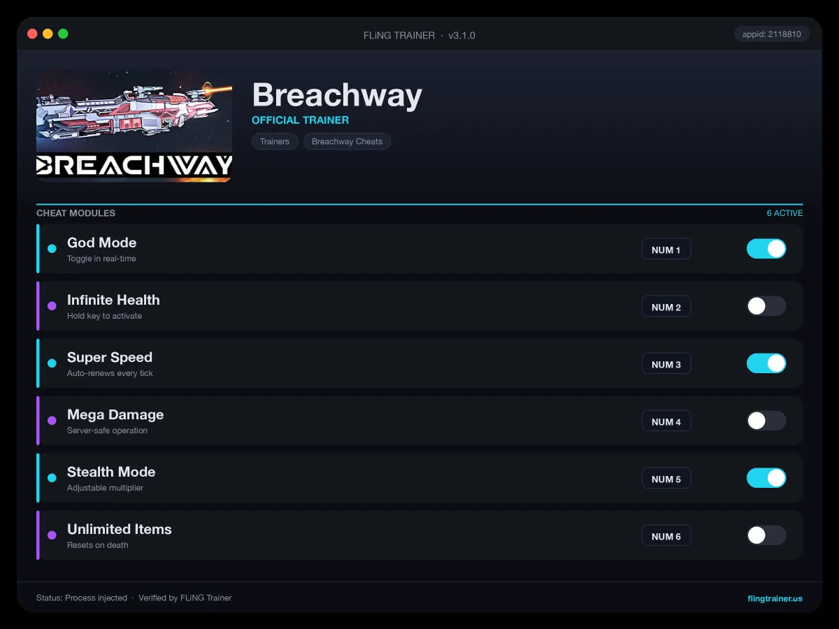 Breachway Trainer interface