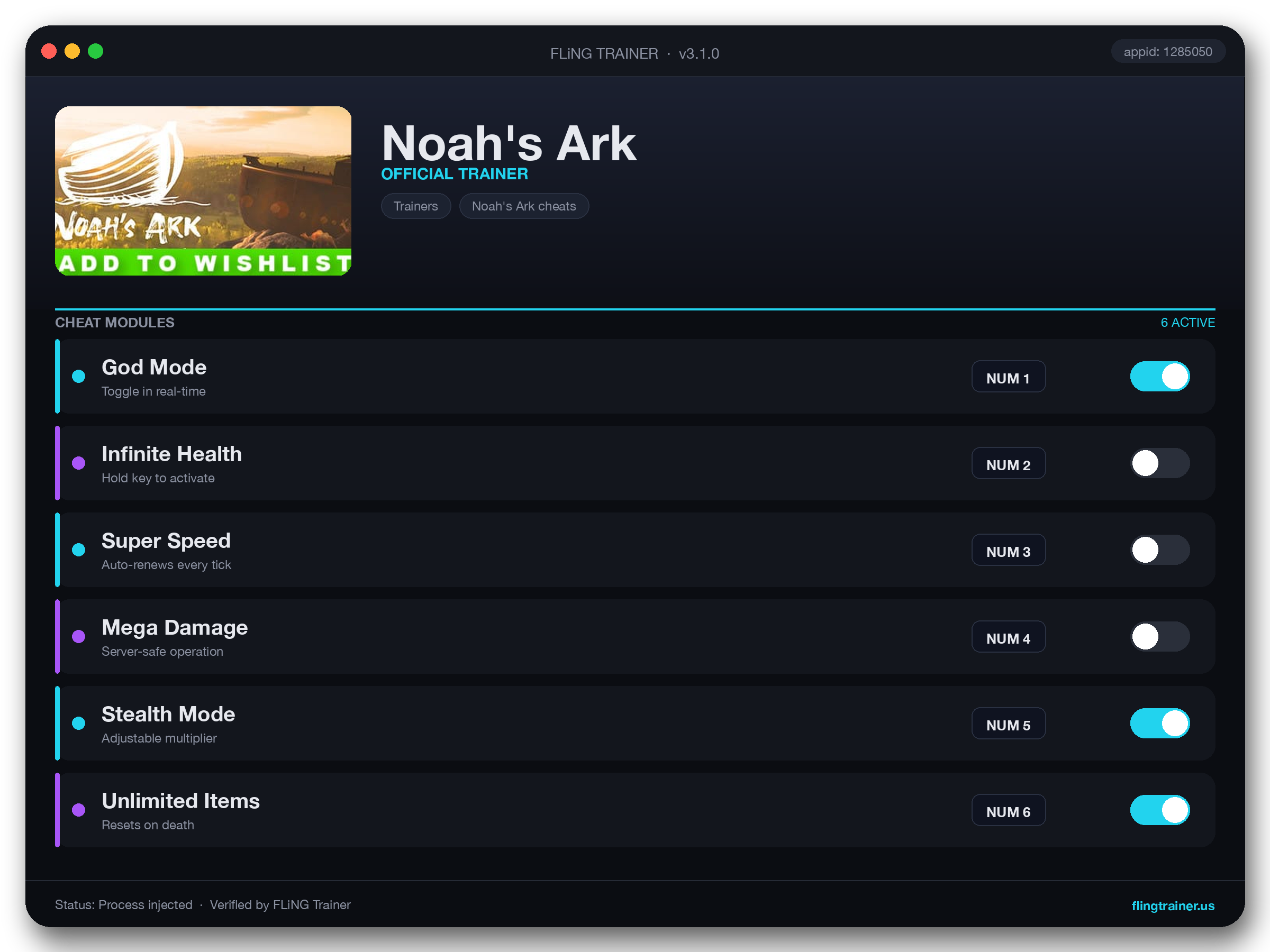 Noah's Ark Trainer interface