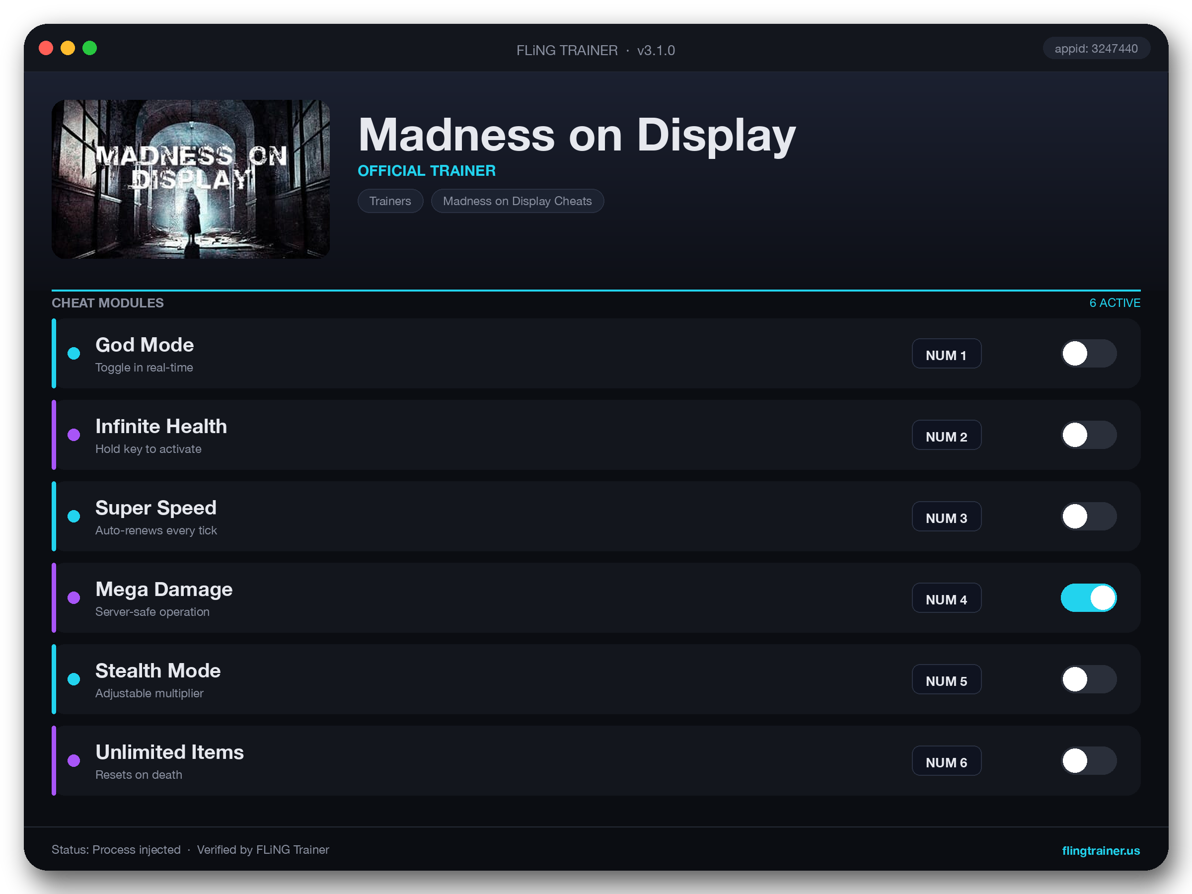 Madness on Display Trainer interface