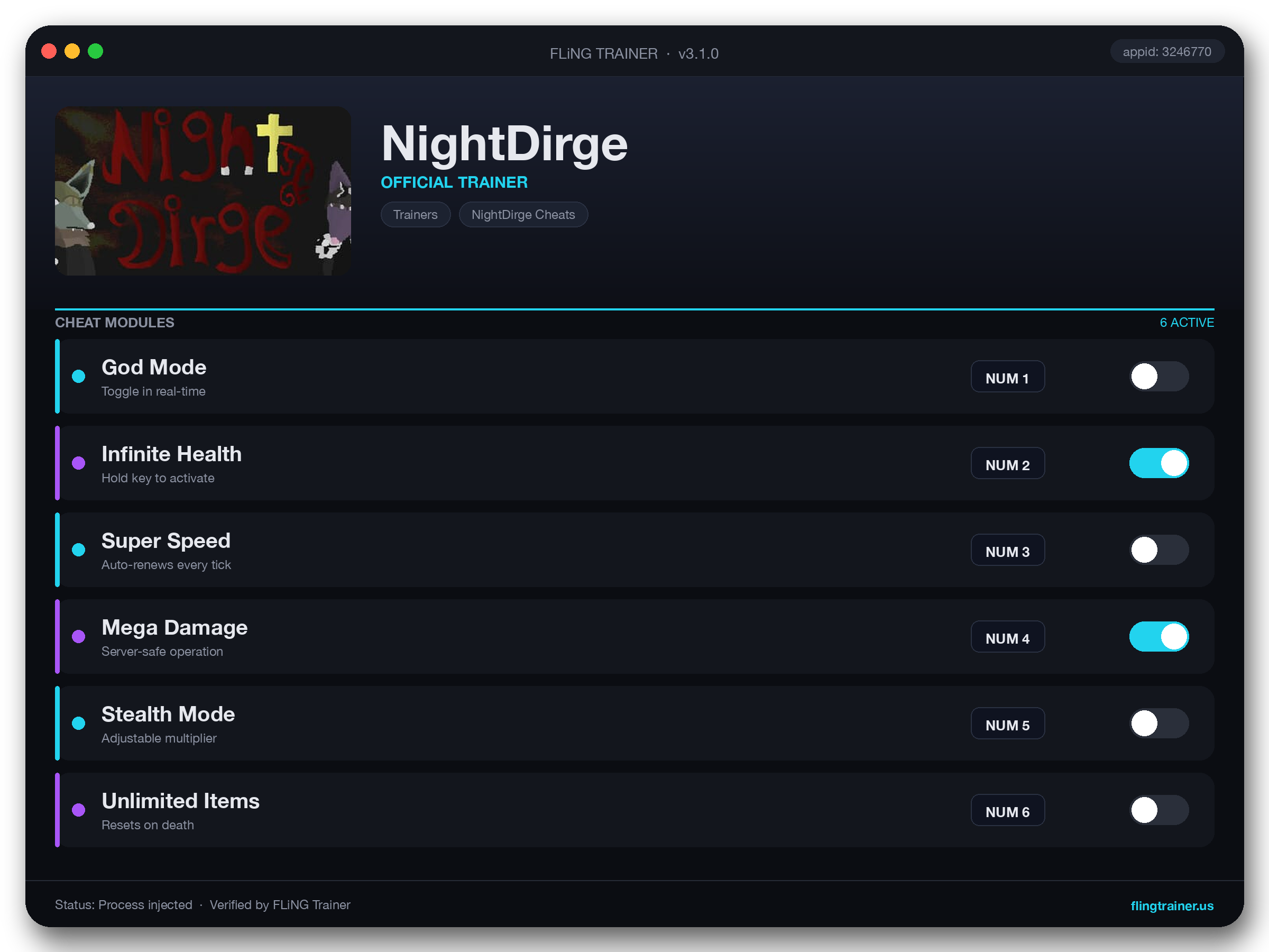 NightDirge Trainer interface