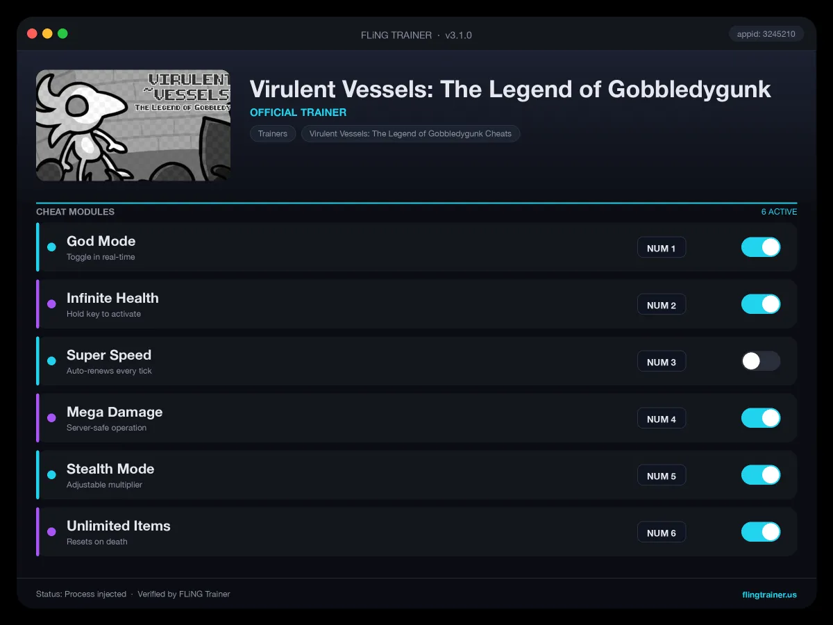 Virulent Vessels: The Legend of Gobbledygunk Trainer interface