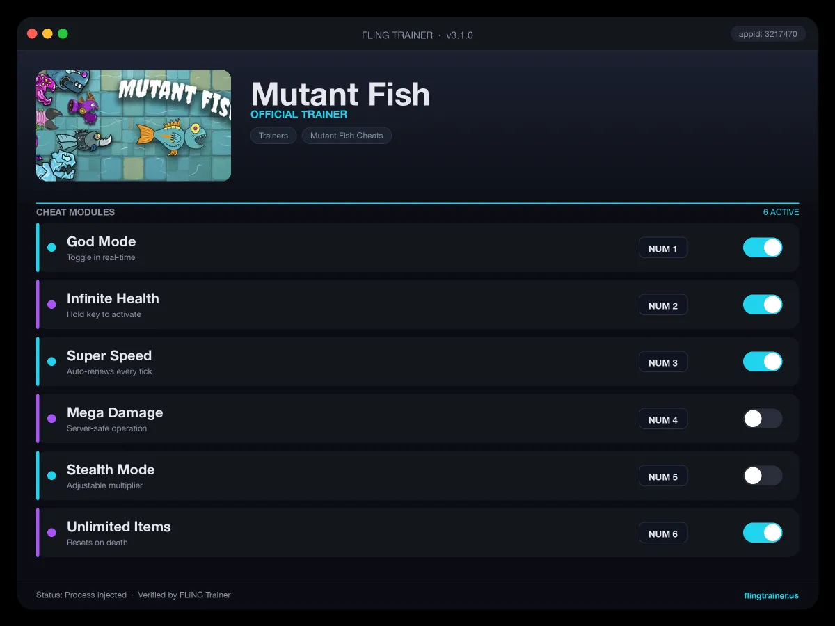 Mutant Fish Trainer interface